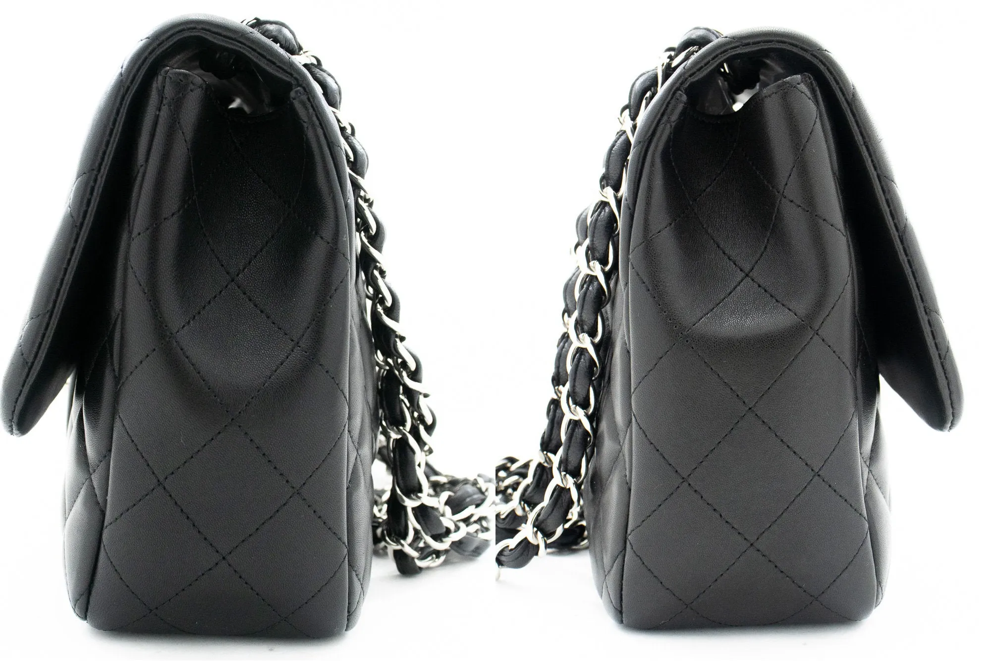 CHANEL Classic Large 11" Chain Shoulder Bag Flap Black Lambskin j42