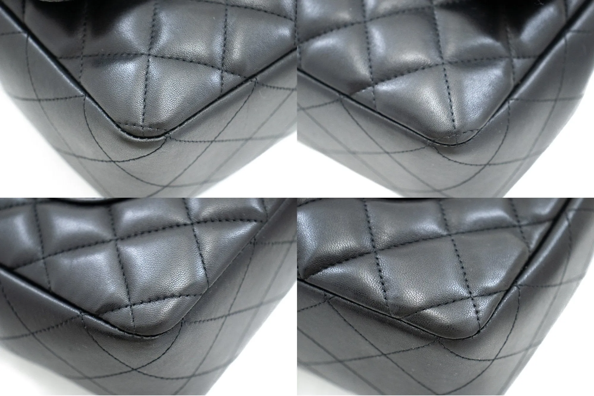 CHANEL Classic Large 11" Chain Shoulder Bag Flap Black Lambskin j42