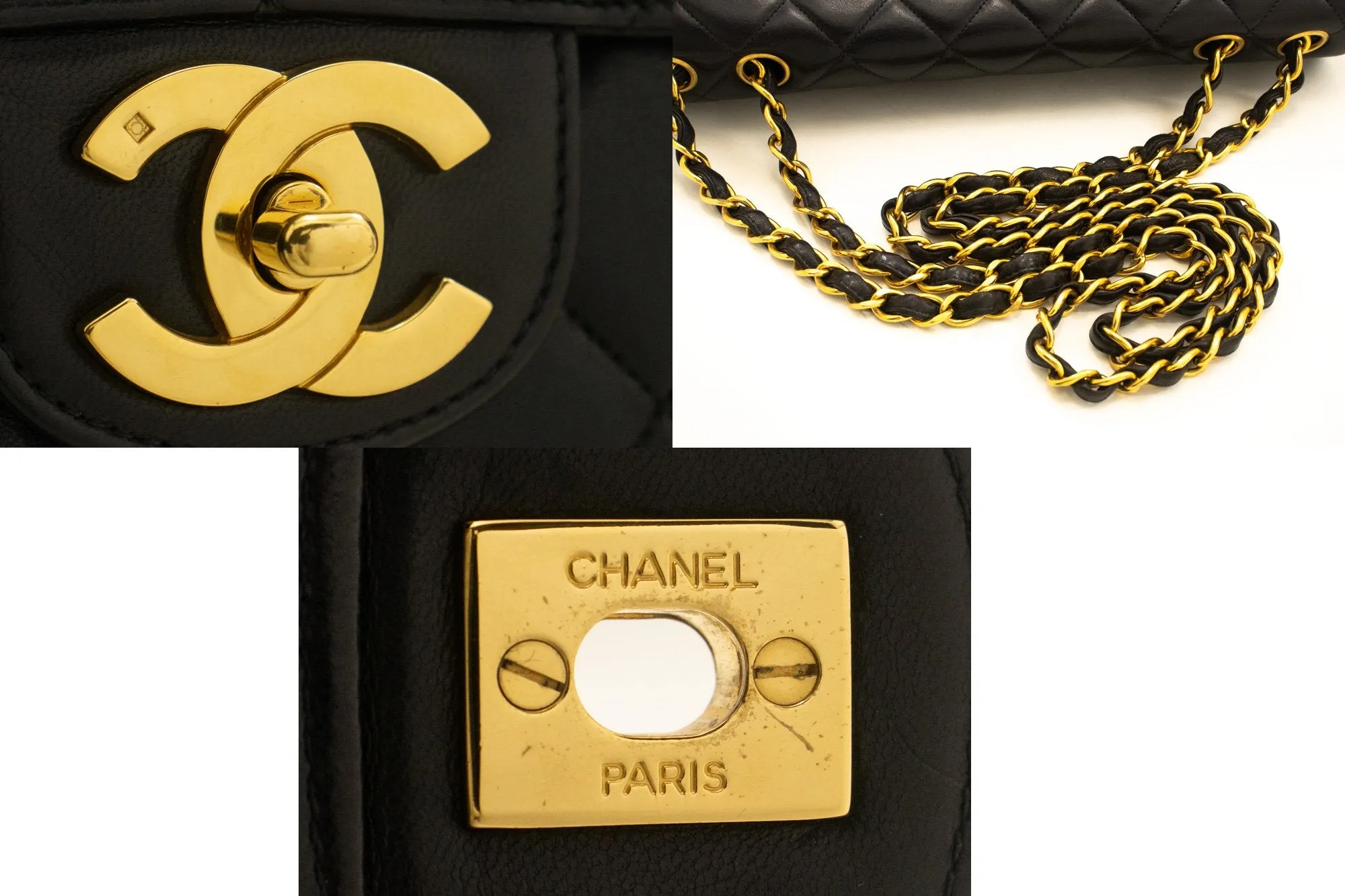 CHANEL Classic Large 11" Chain Shoulder Bag Flap Black Lambskin L95