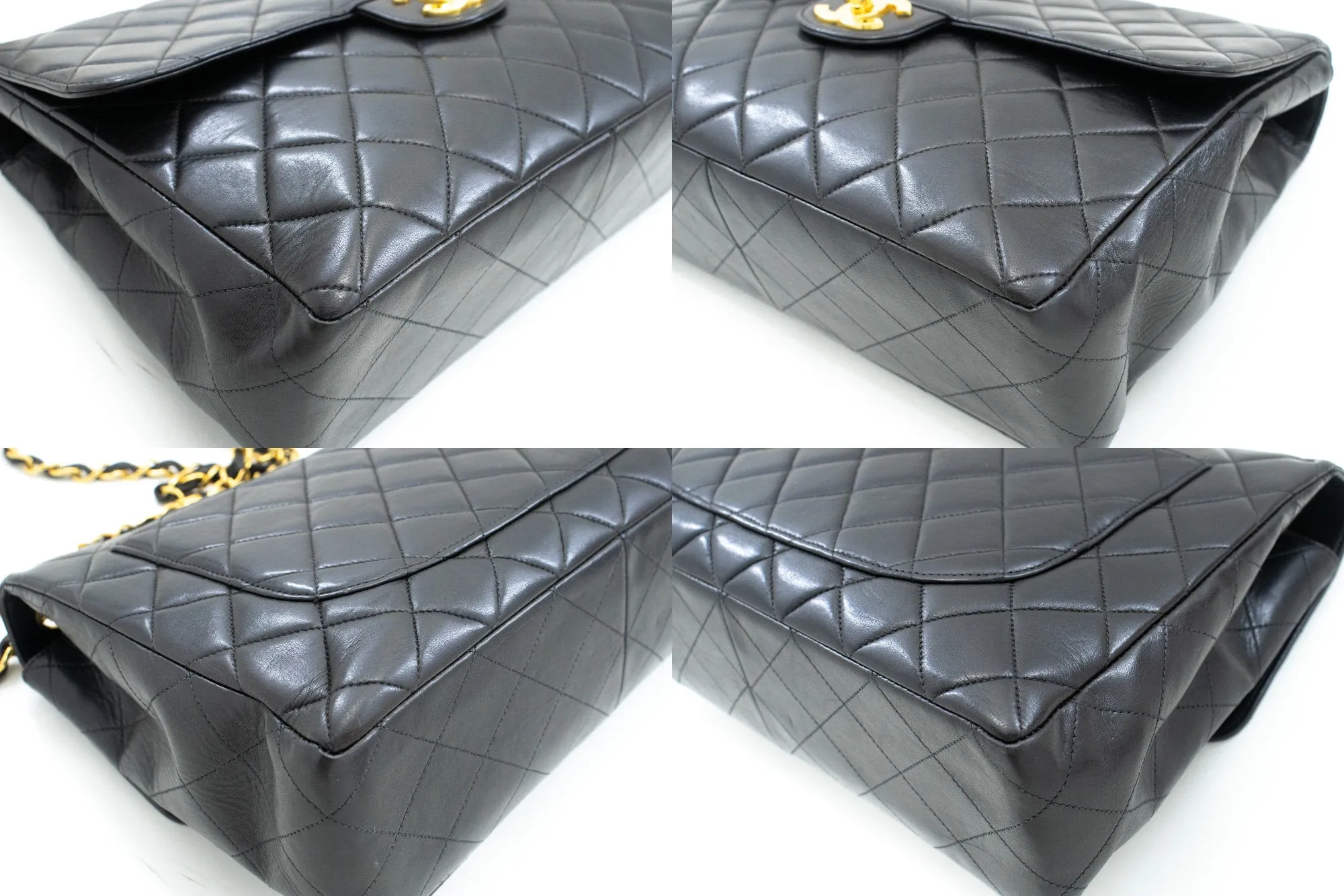 CHANEL Classic Large 11" Chain Shoulder Bag Flap Black Lambskin L95