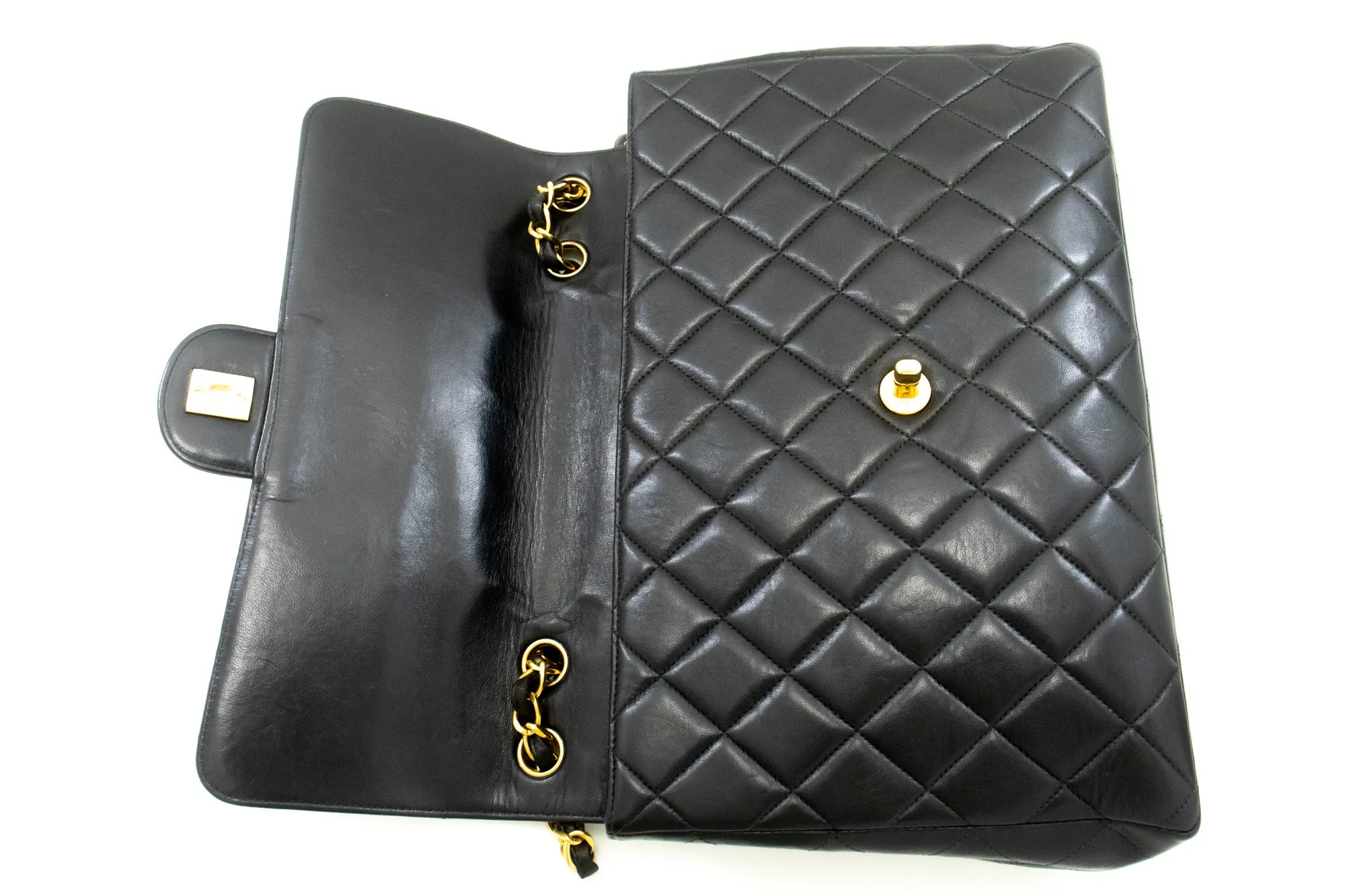 CHANEL Classic Large 11" Chain Shoulder Bag Flap Black Lambskin L95