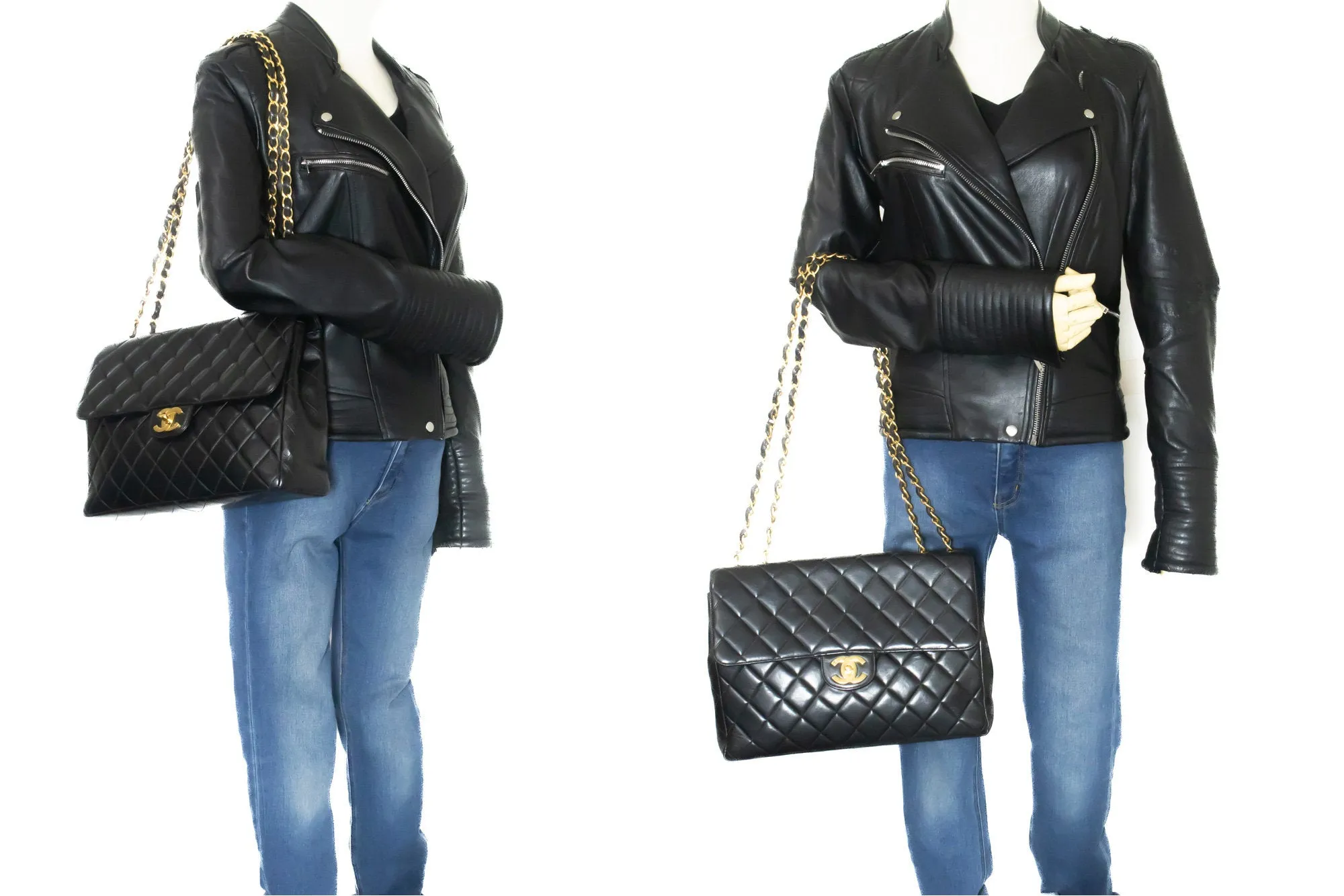 CHANEL Classic Large 11" Chain Shoulder Bag Flap Black Lambskin L95