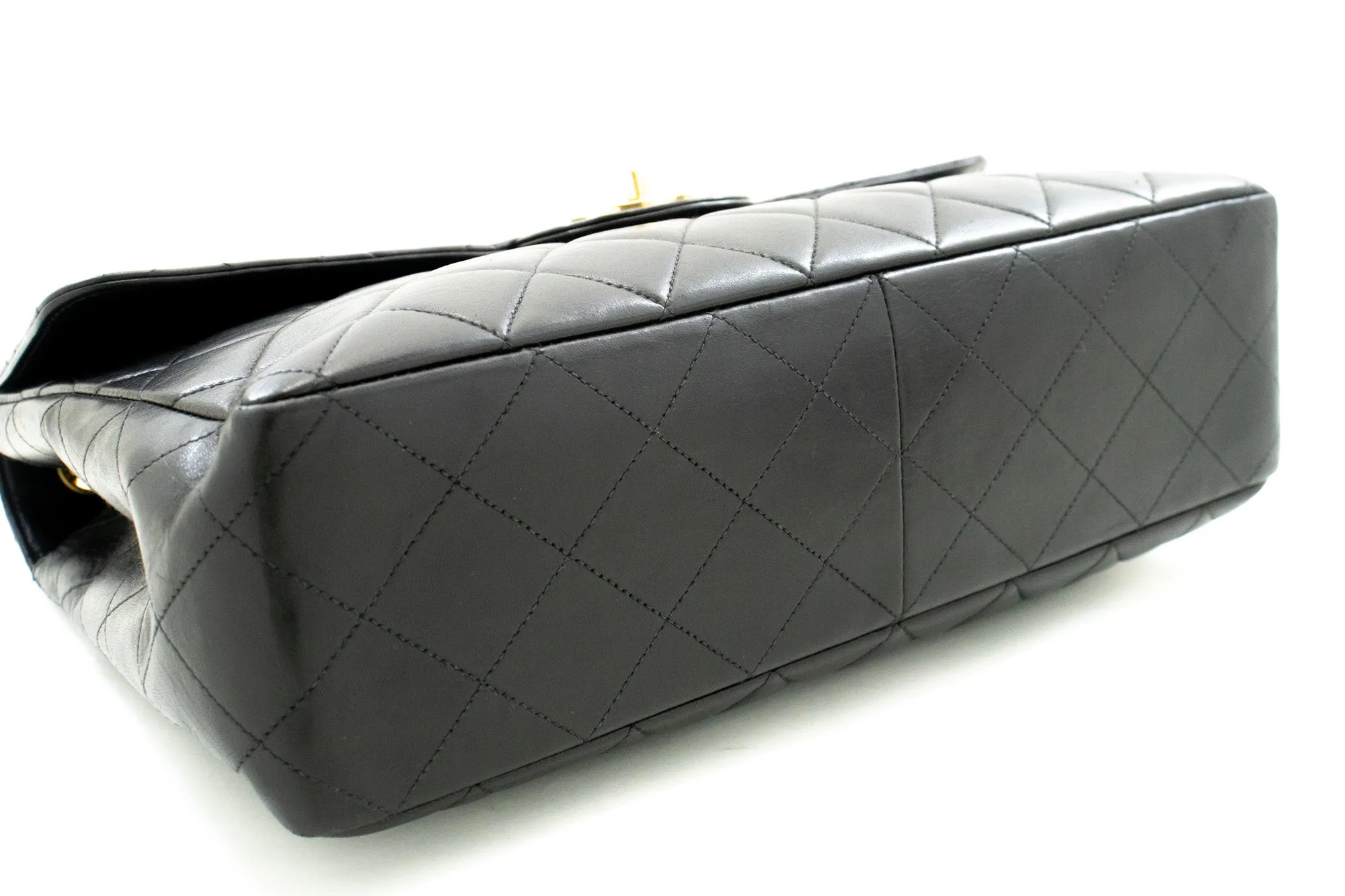 CHANEL Classic Large 11" Chain Shoulder Bag Flap Black Lambskin L95