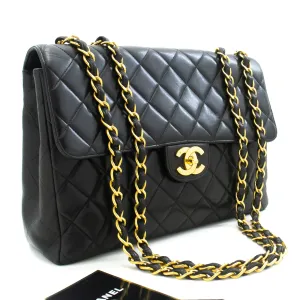 CHANEL Classic Large 11" Chain Shoulder Bag Flap Black Lambskin L95