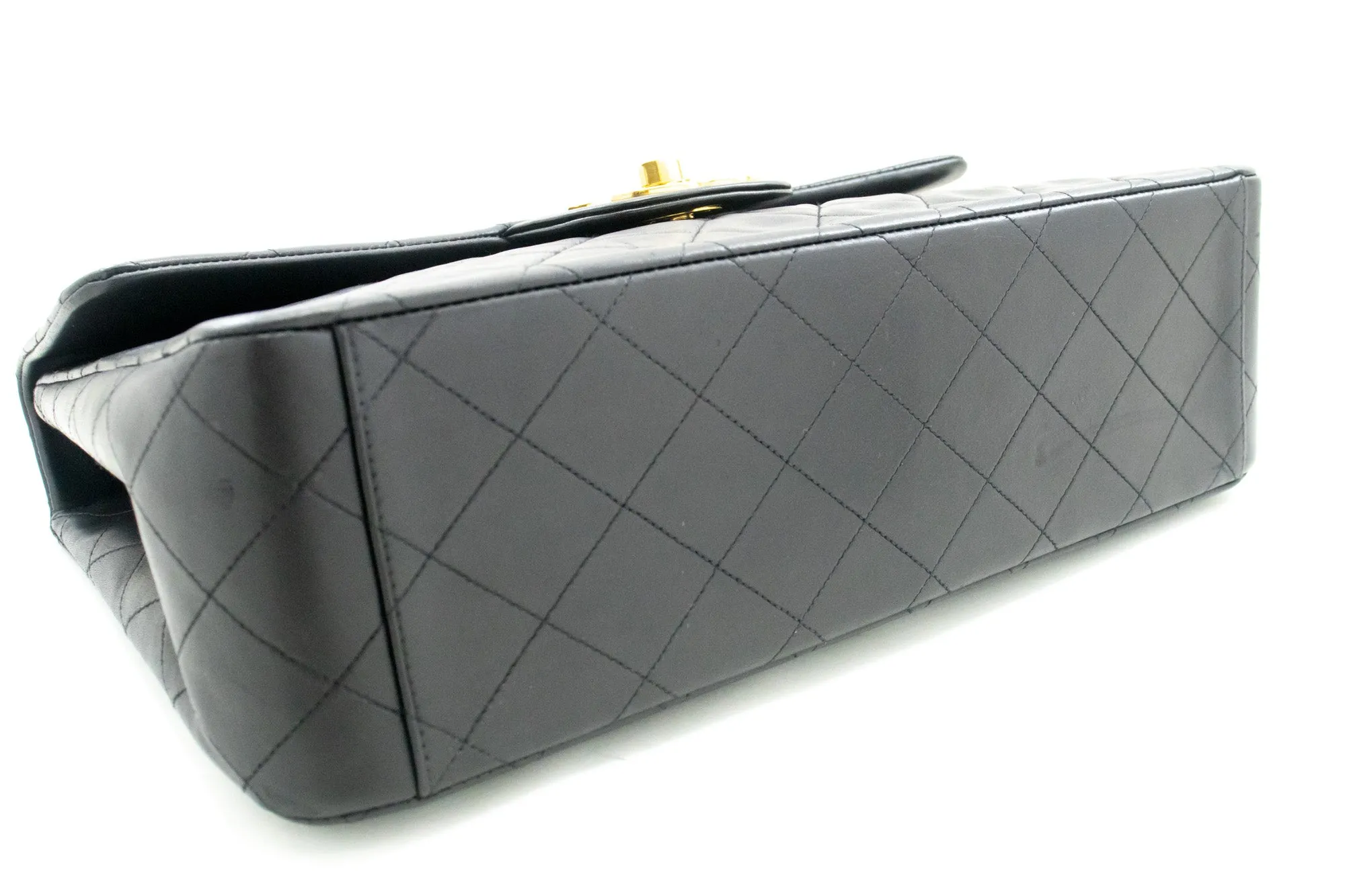 CHANEL Classic Large 13" Flap Chain Shoulder Bag Black Lambskin e90