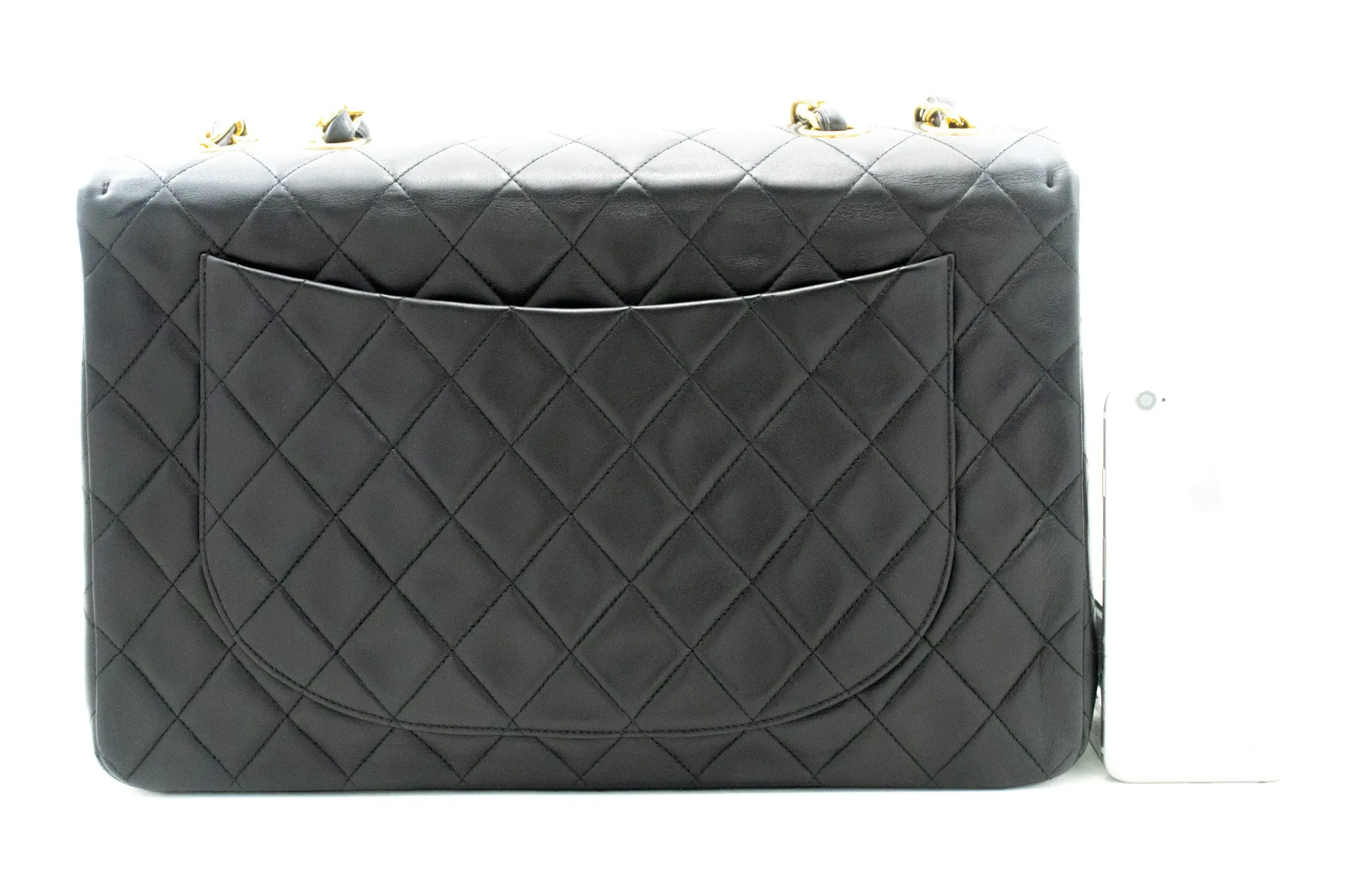 CHANEL Classic Large 13" Flap Chain Shoulder Bag Black Lambskin e90