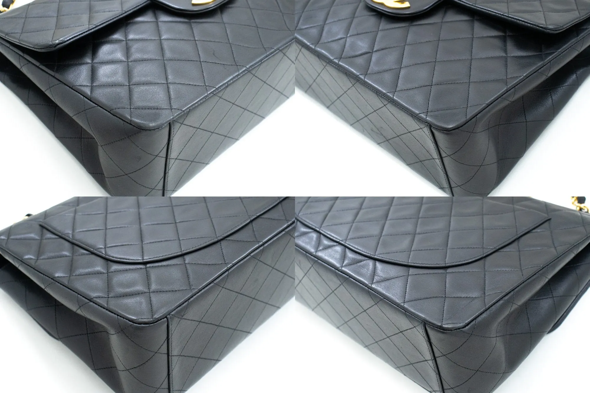 CHANEL Classic Large 13" Flap Chain Shoulder Bag Black Lambskin e90