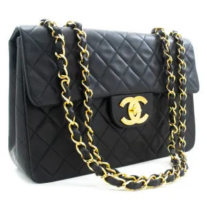 CHANEL Classic Large 13" Flap Chain Shoulder Bag Black Lambskin e90