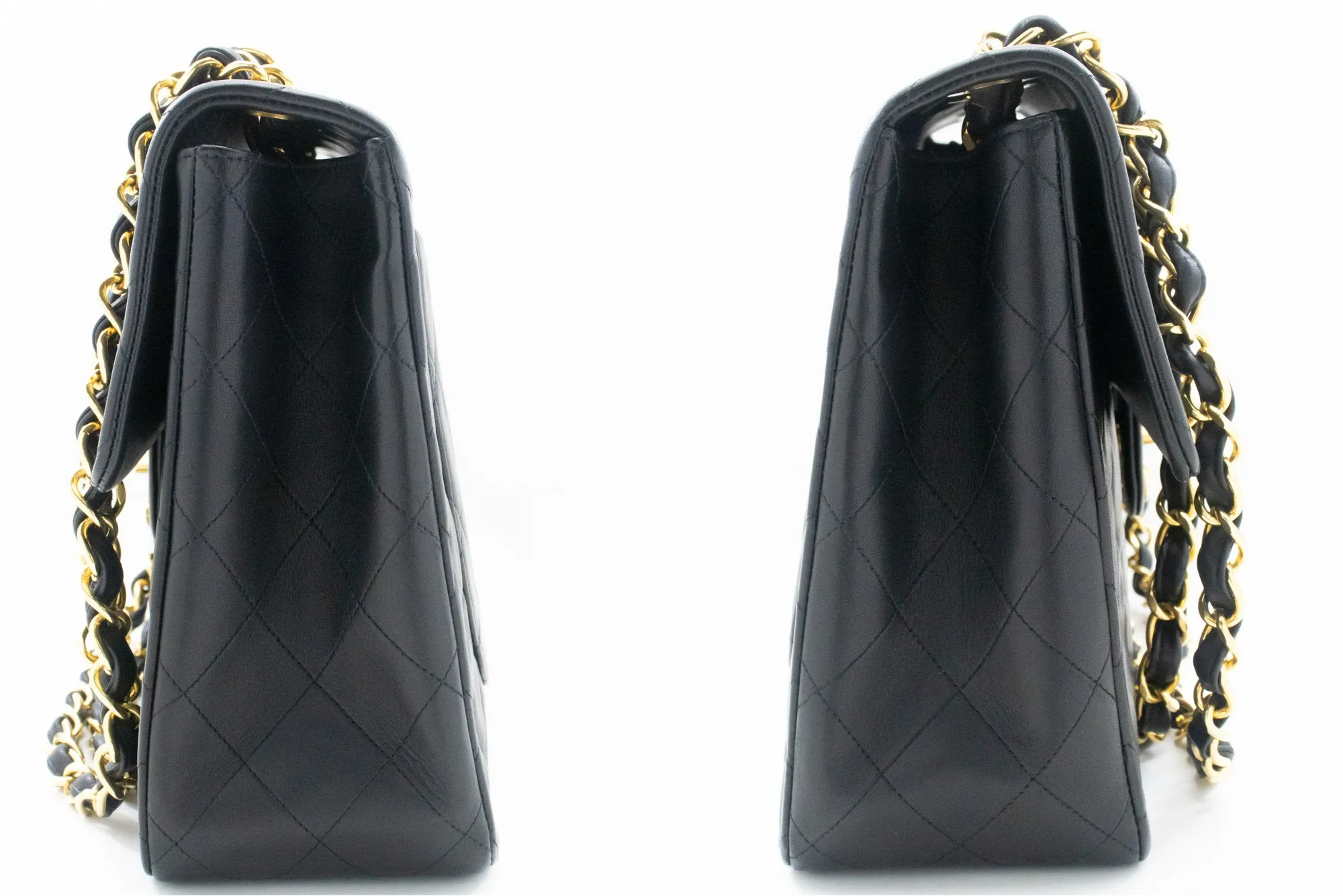 CHANEL Classic Large 13" Flap Chain Shoulder Bag Black Lambskin e90