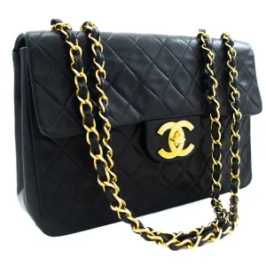 CHANEL Classic Large 13" Flap Chain Shoulder Bag Black Lambskin j71