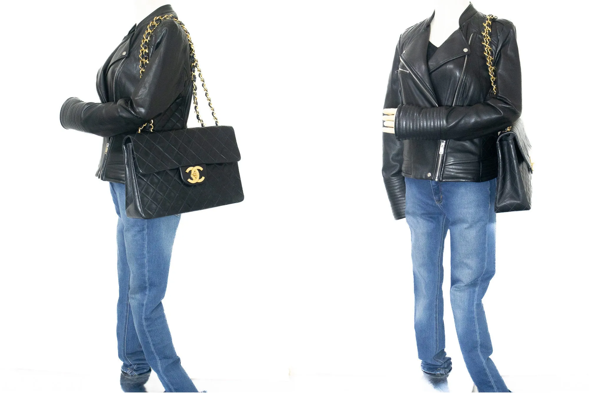 CHANEL Classic Large 13" Flap Chain Shoulder Bag Black Lambskin j71