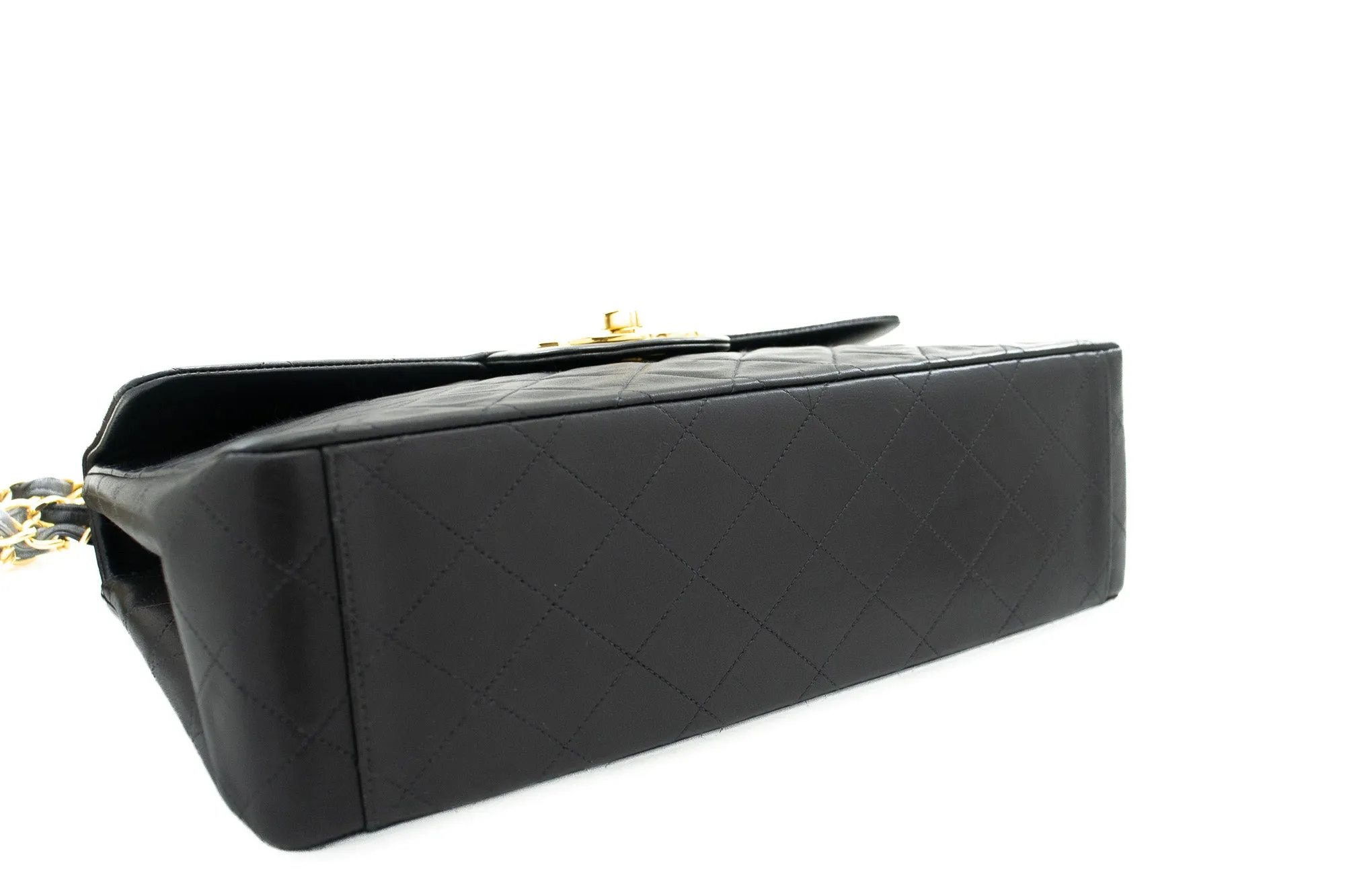 CHANEL Classic Large 13" Flap Chain Shoulder Bag Black Lambskin j71