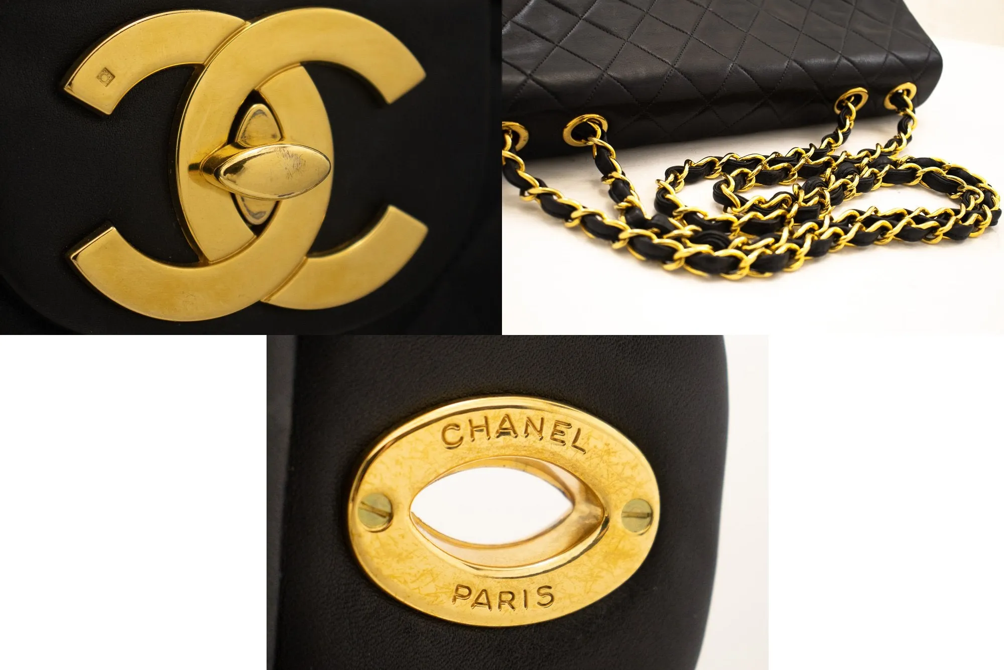 CHANEL Classic Large 13" Flap Chain Shoulder Bag Black Lambskin j71