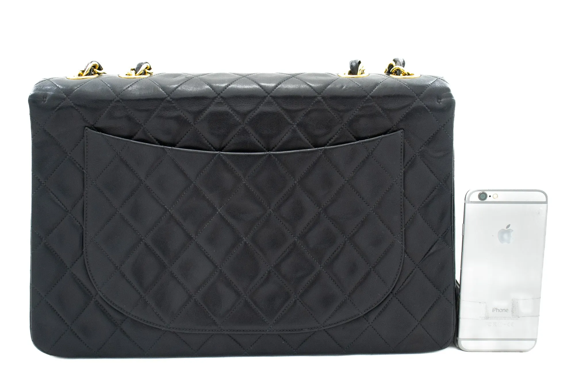 CHANEL Classic Large 13" Flap Chain Shoulder Bag Black Lambskin j71