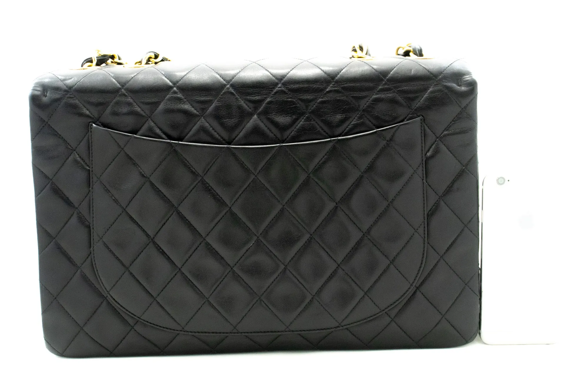 CHANEL Classic Large 13" Flap Chain Shoulder Bag Black Lambskin m12
