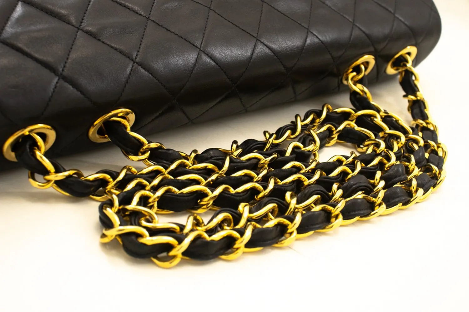 CHANEL Classic Large 13" Flap Chain Shoulder Bag Black Lambskin m12