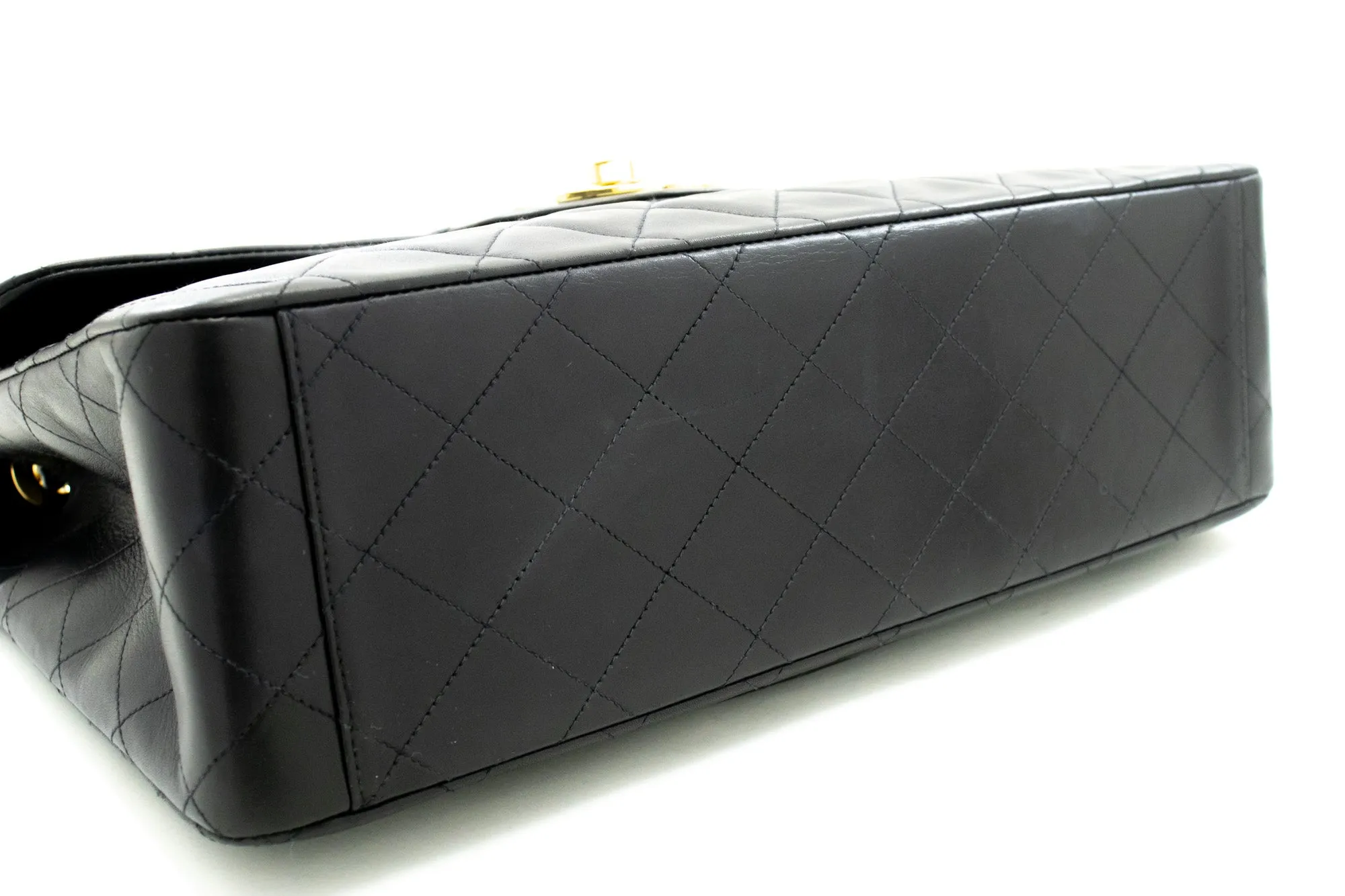 CHANEL Classic Large 13" Flap Chain Shoulder Bag Black Lambskin m12