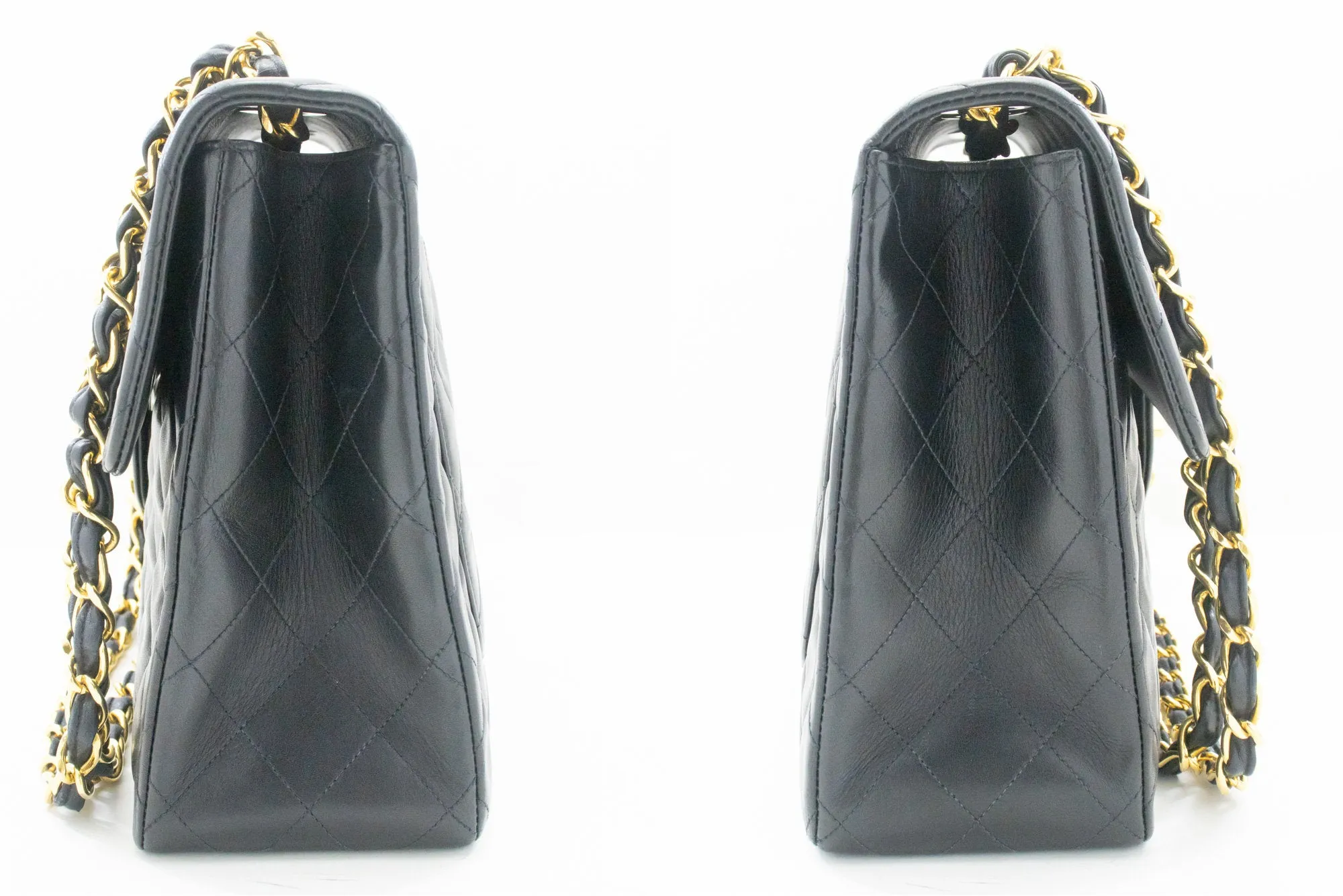 CHANEL Classic Large 13" Flap Chain Shoulder Bag Black Lambskin m12