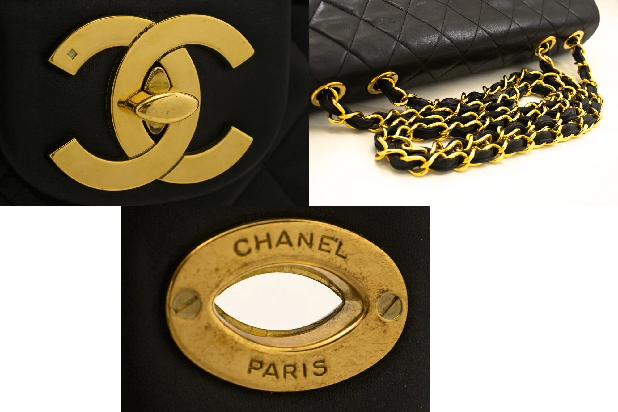 CHANEL Classic Large 13" Flap Chain Shoulder Bag Black Lambskin m12