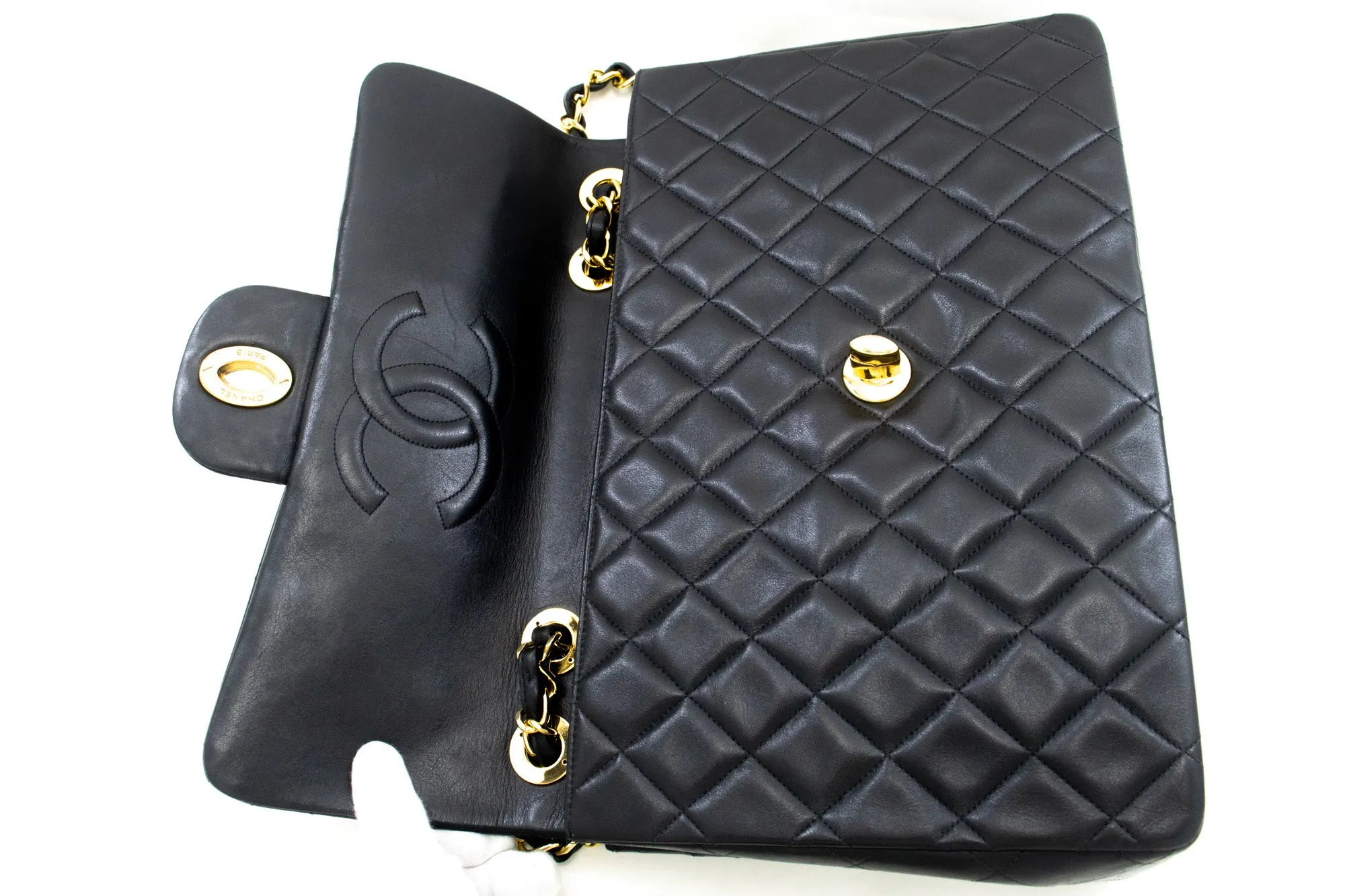 CHANEL Classic Large 13" Flap Chain Shoulder Bag Black Lambskin m36