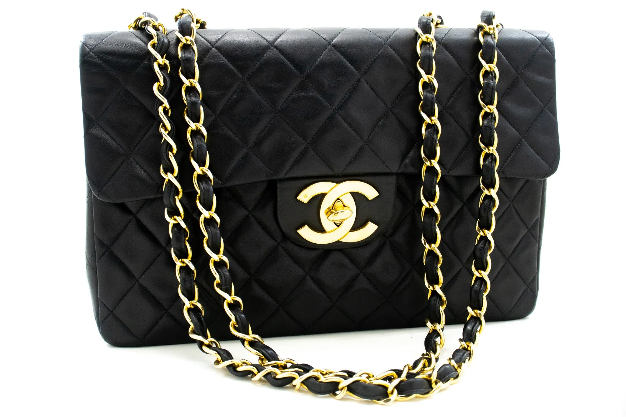 CHANEL Classic Large 13" Flap Chain Shoulder Bag Black Lambskin m36