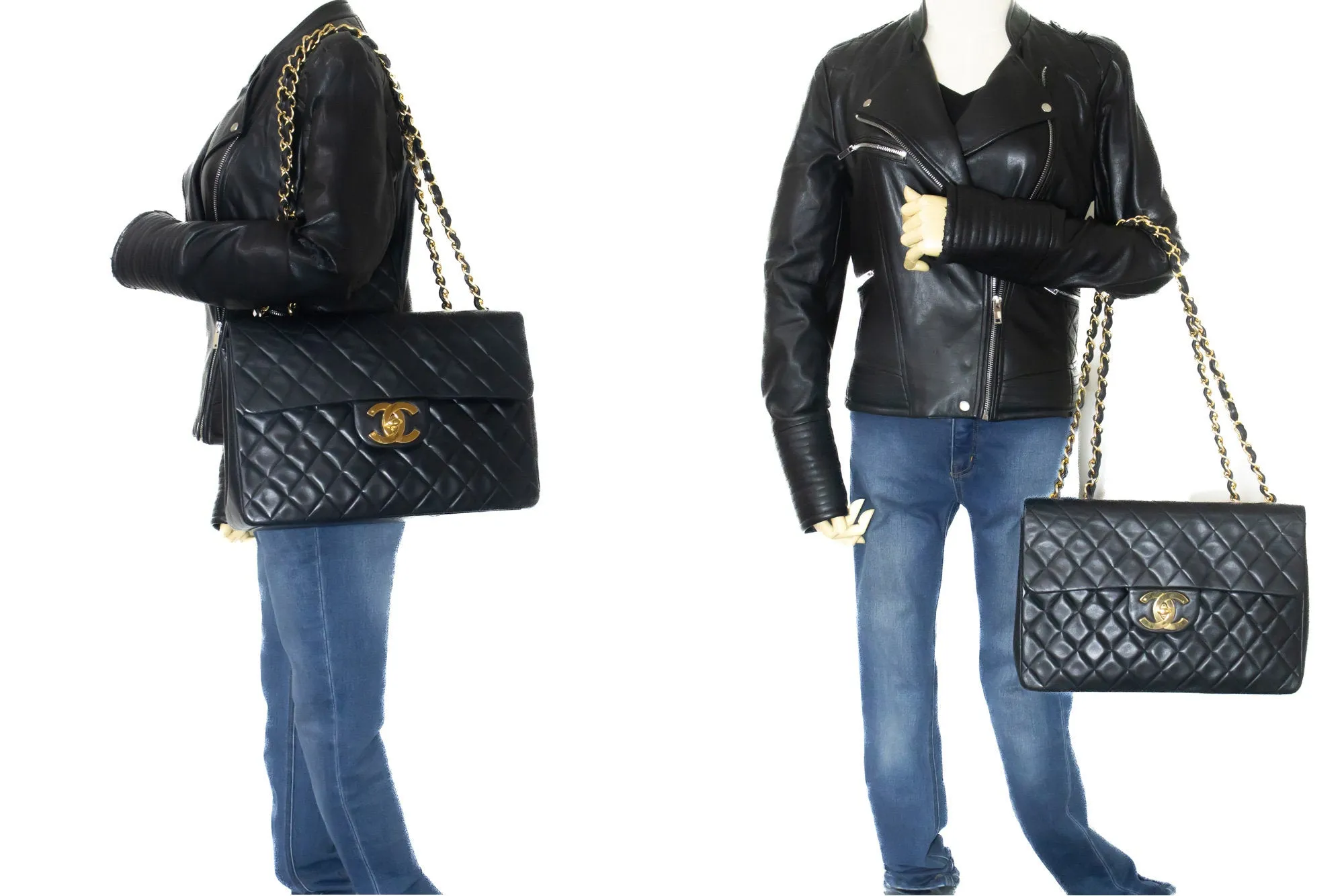 CHANEL Classic Large 13" Flap Chain Shoulder Bag Black Lambskin m36