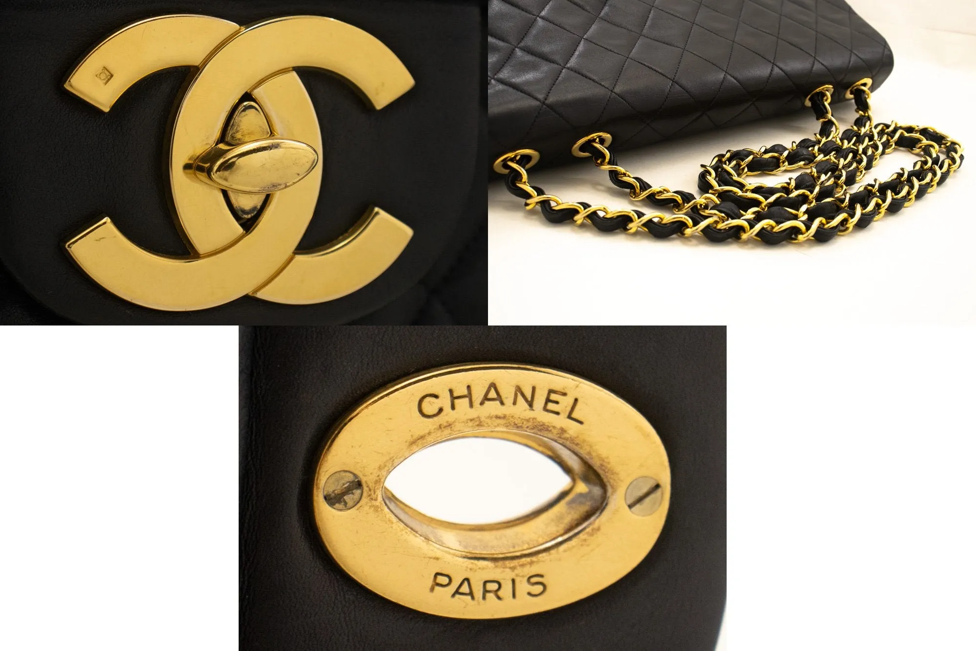 CHANEL Classic Large 13" Flap Chain Shoulder Bag Black Lambskin m36