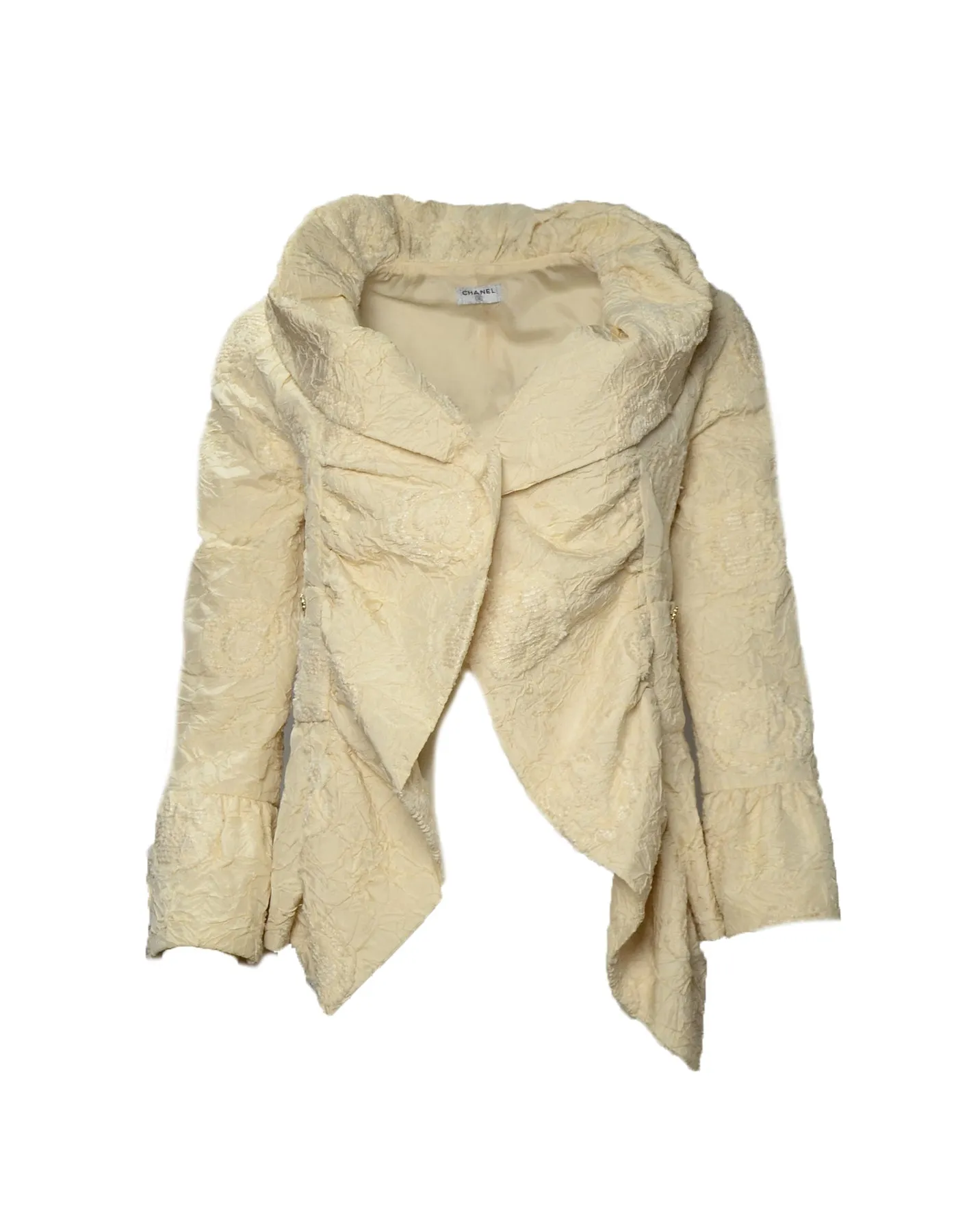 Chanel Cream Embroidered Brocade Jacket w/ Ruffle Collar