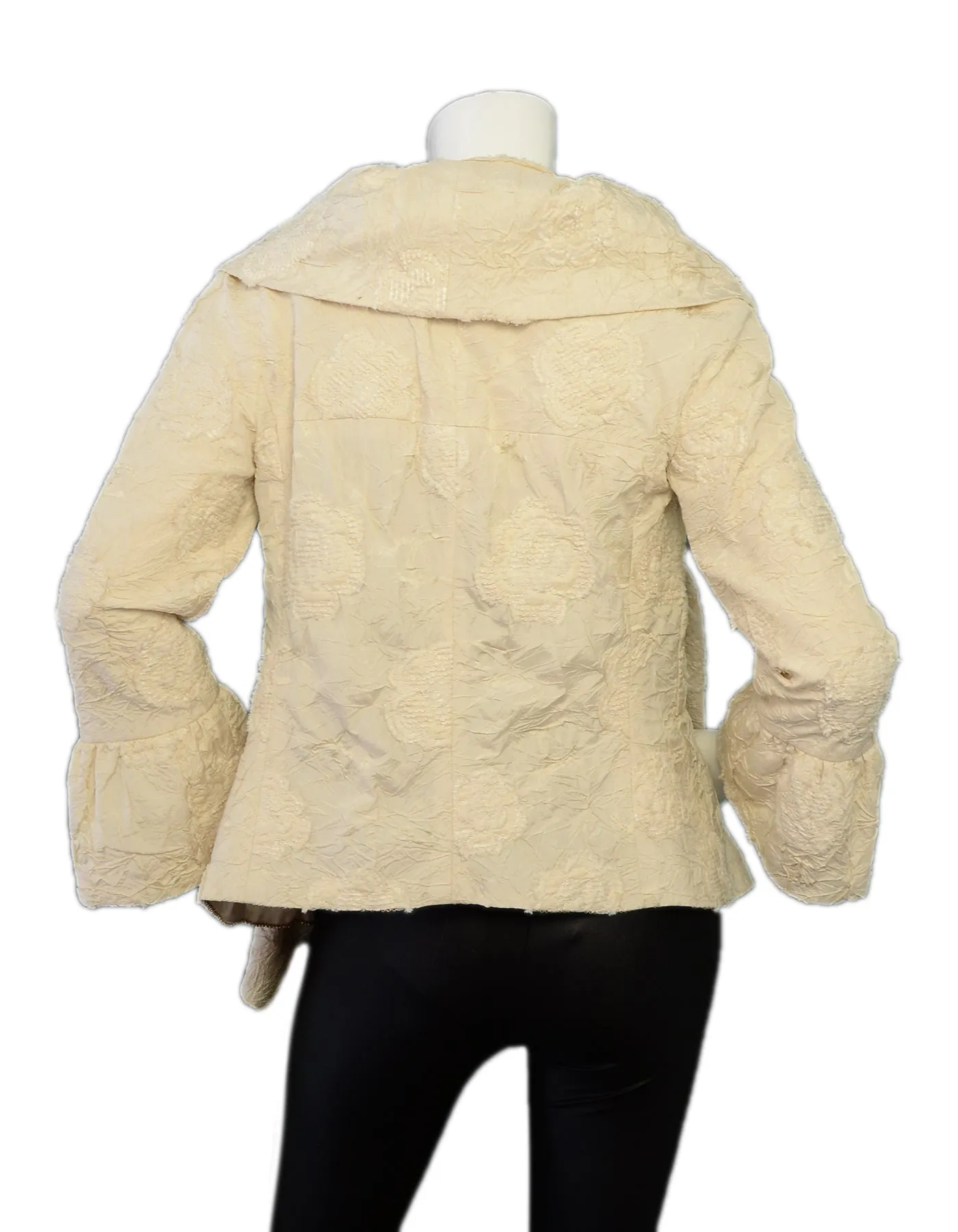 Chanel Cream Embroidered Brocade Jacket w/ Ruffle Collar