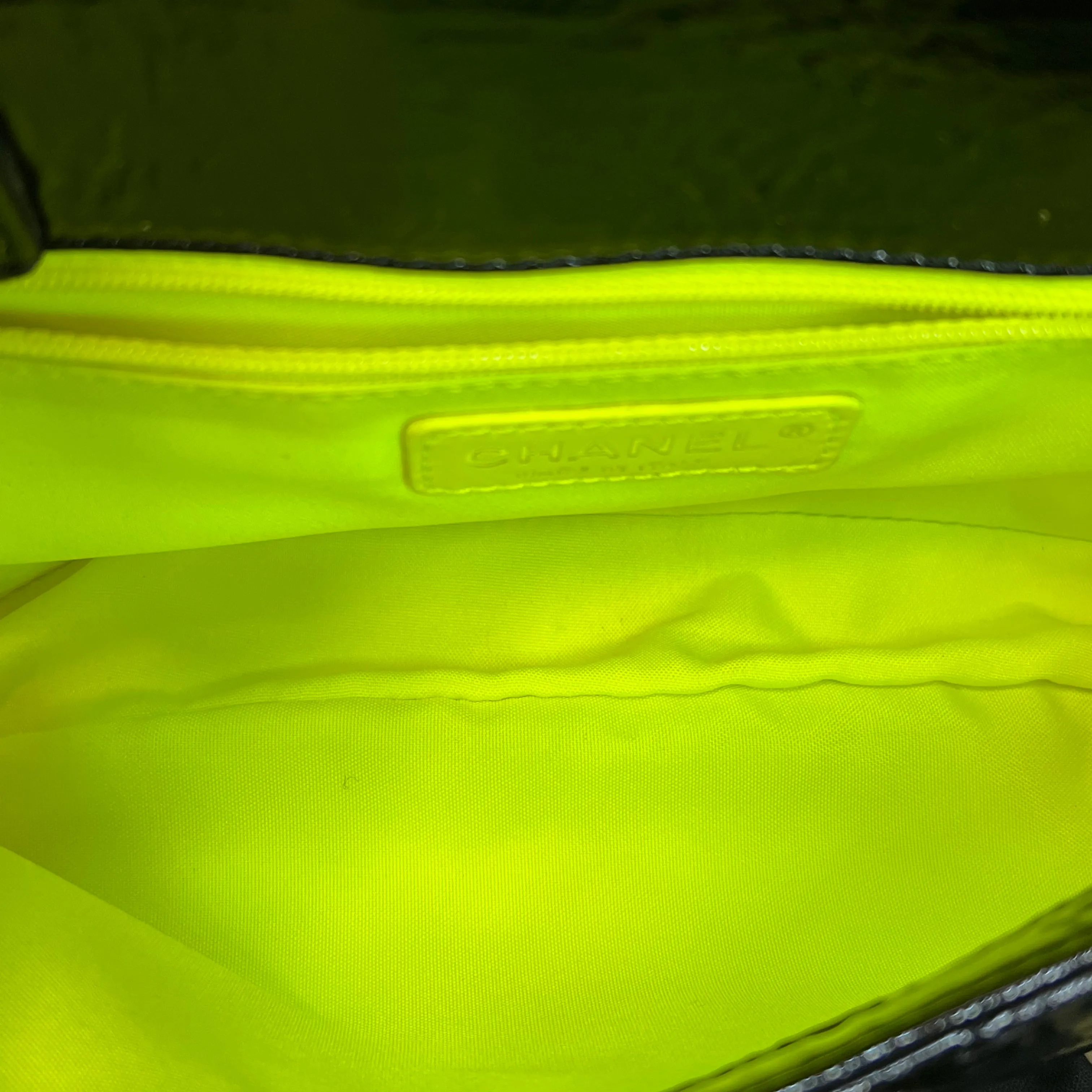 CHANEL Day Glo Double-sided Flap Black Patent Leather Shoulder Bag