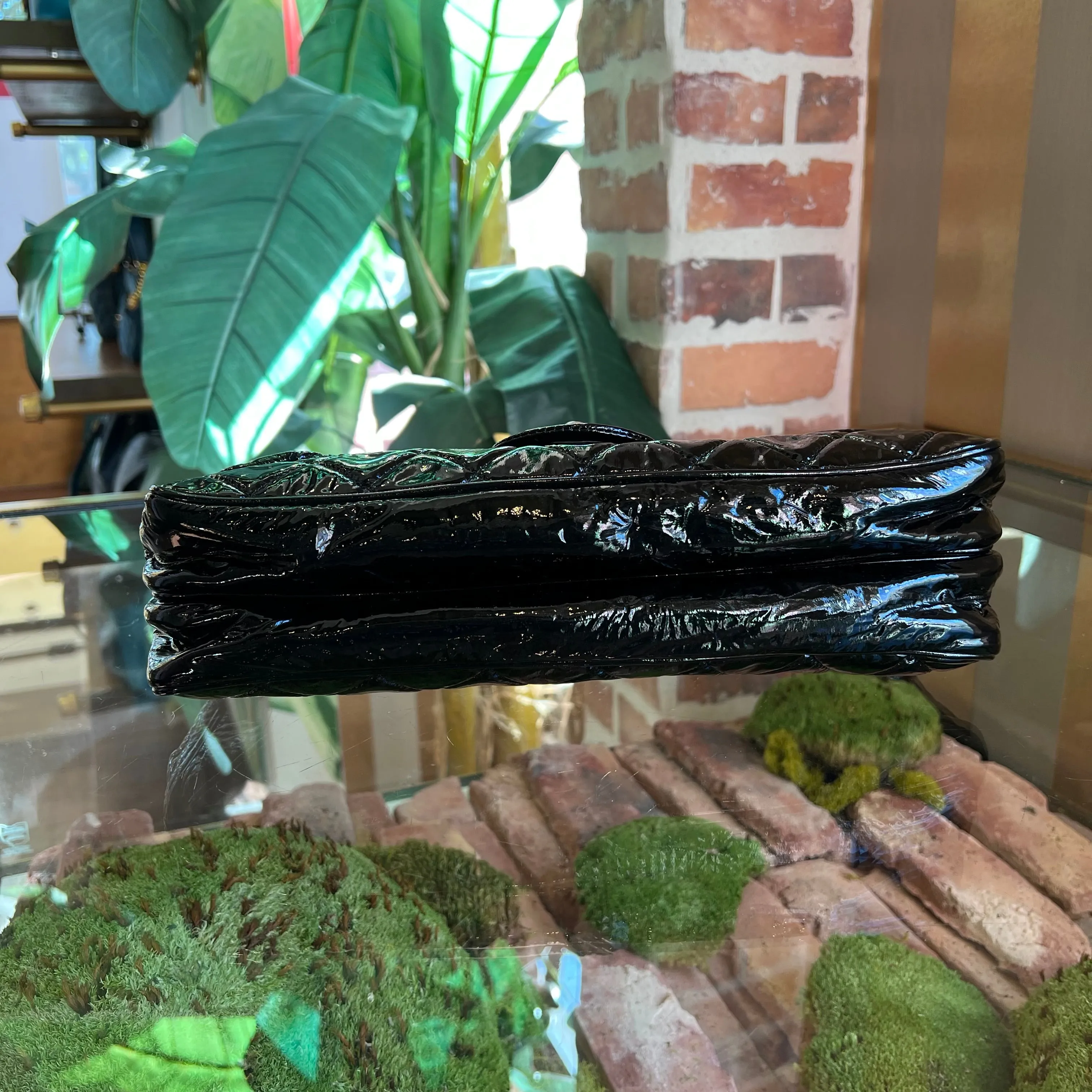 CHANEL Day Glo Double-sided Flap Black Patent Leather Shoulder Bag