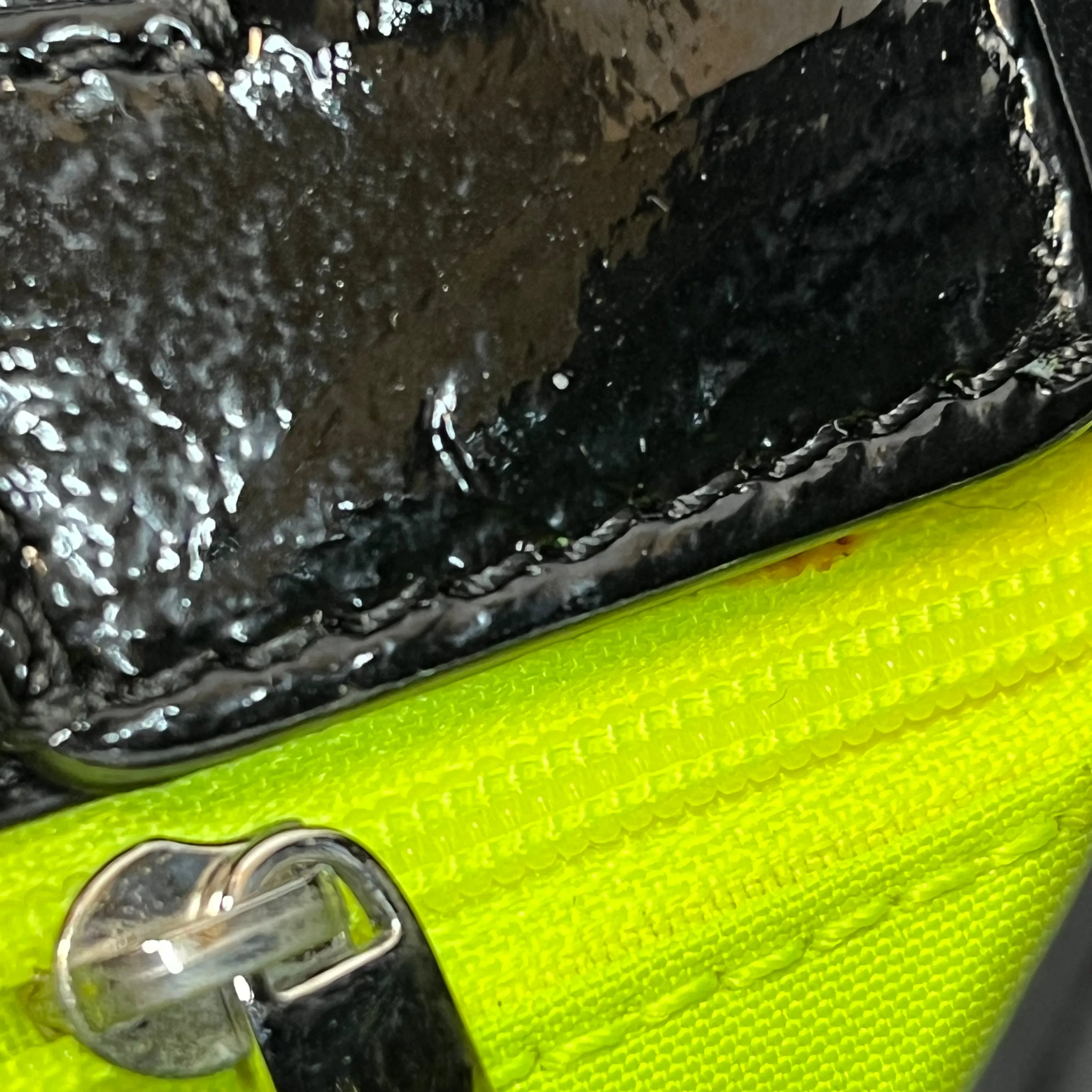 CHANEL Day Glo Double-sided Flap Black Patent Leather Shoulder Bag