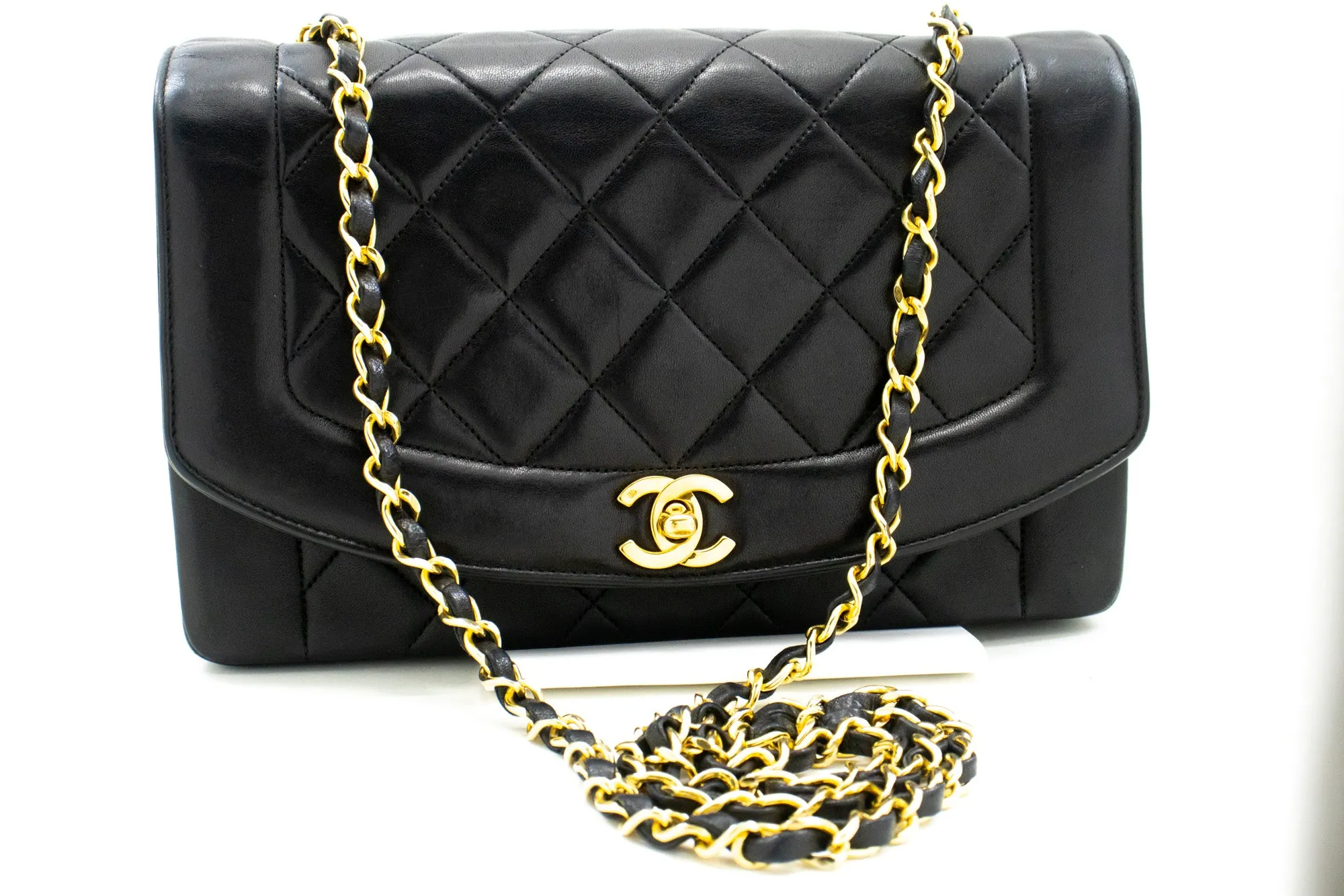 CHANEL Diana Flap Chain Shoulder Bag Black Quilted Lambskin Purse m10
