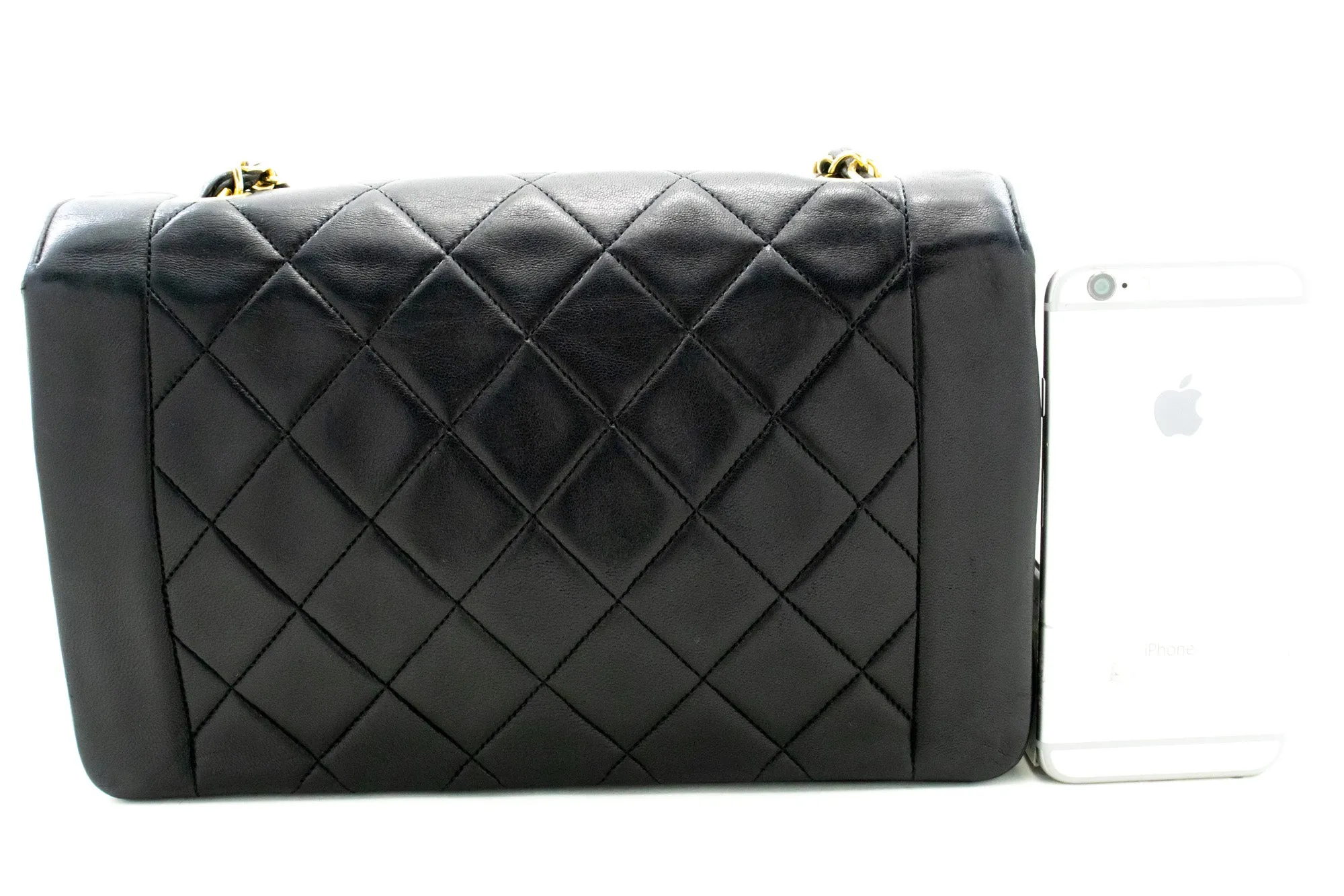 CHANEL Diana Flap Chain Shoulder Bag Black Quilted Lambskin Purse m10