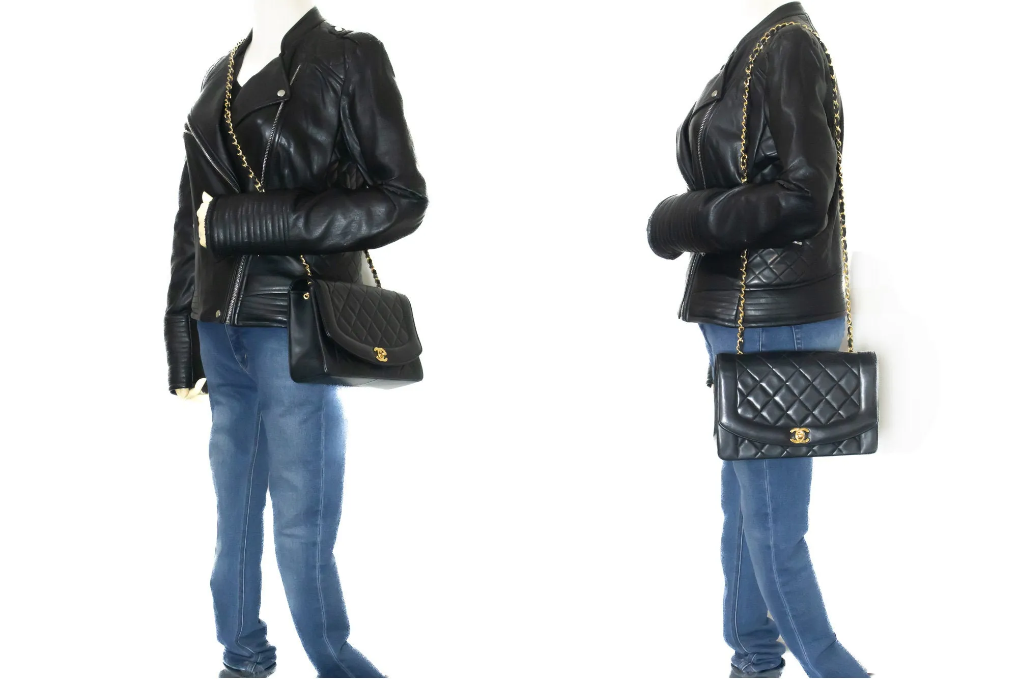 CHANEL Diana Flap Chain Shoulder Bag Black Quilted Lambskin Purse m10