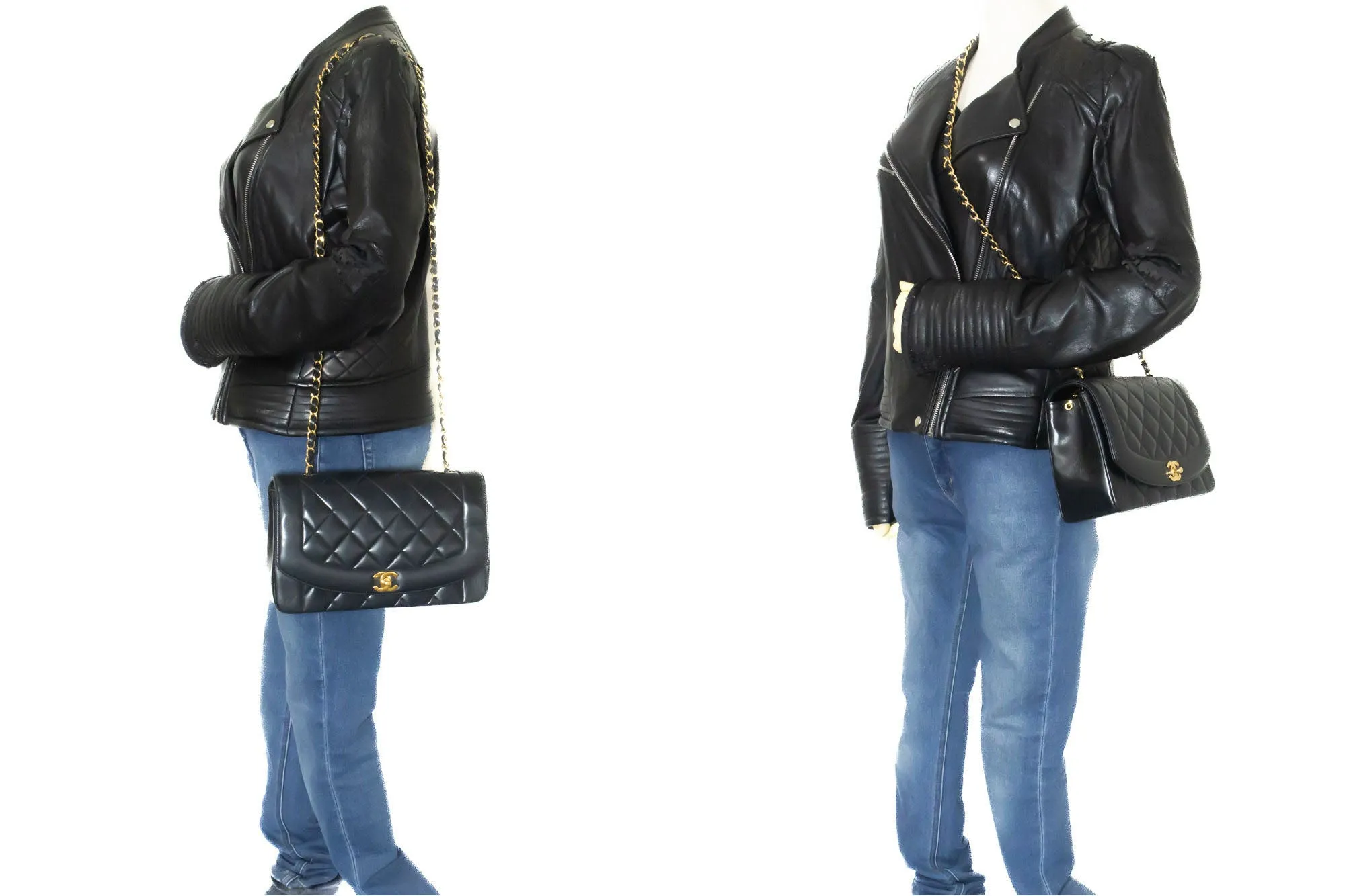 CHANEL Diana Flap Chain Shoulder Bag Black Quilted Lambskin Purse p47