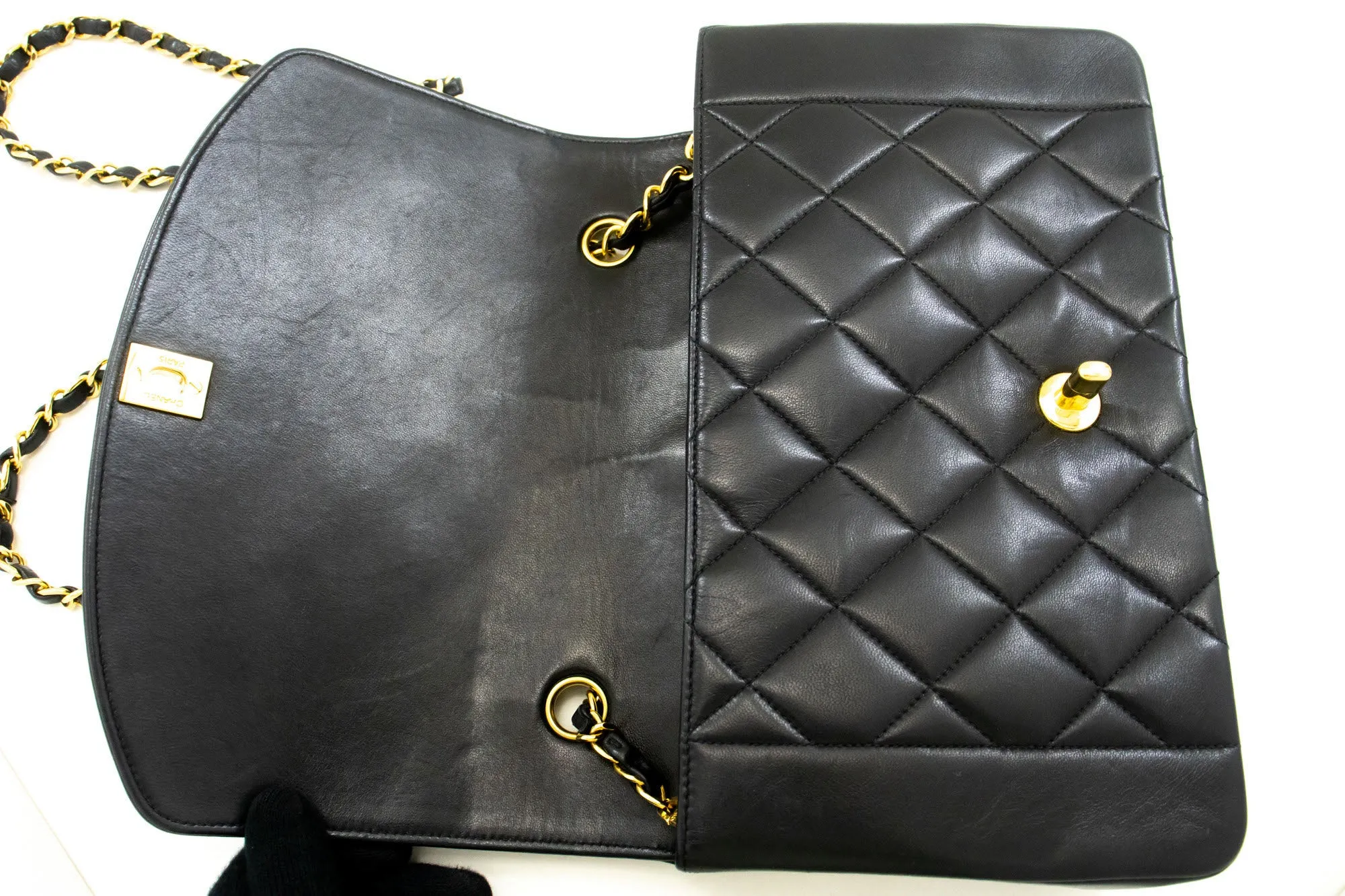 CHANEL Diana Flap Chain Shoulder Bag Black Quilted Lambskin Purse p47
