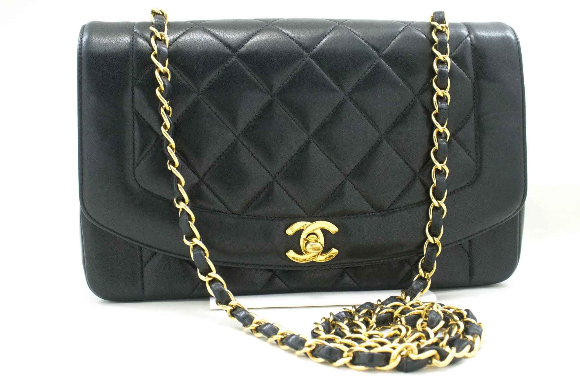CHANEL Diana Flap Chain Shoulder Bag Black Quilted Lambskin Purse p47