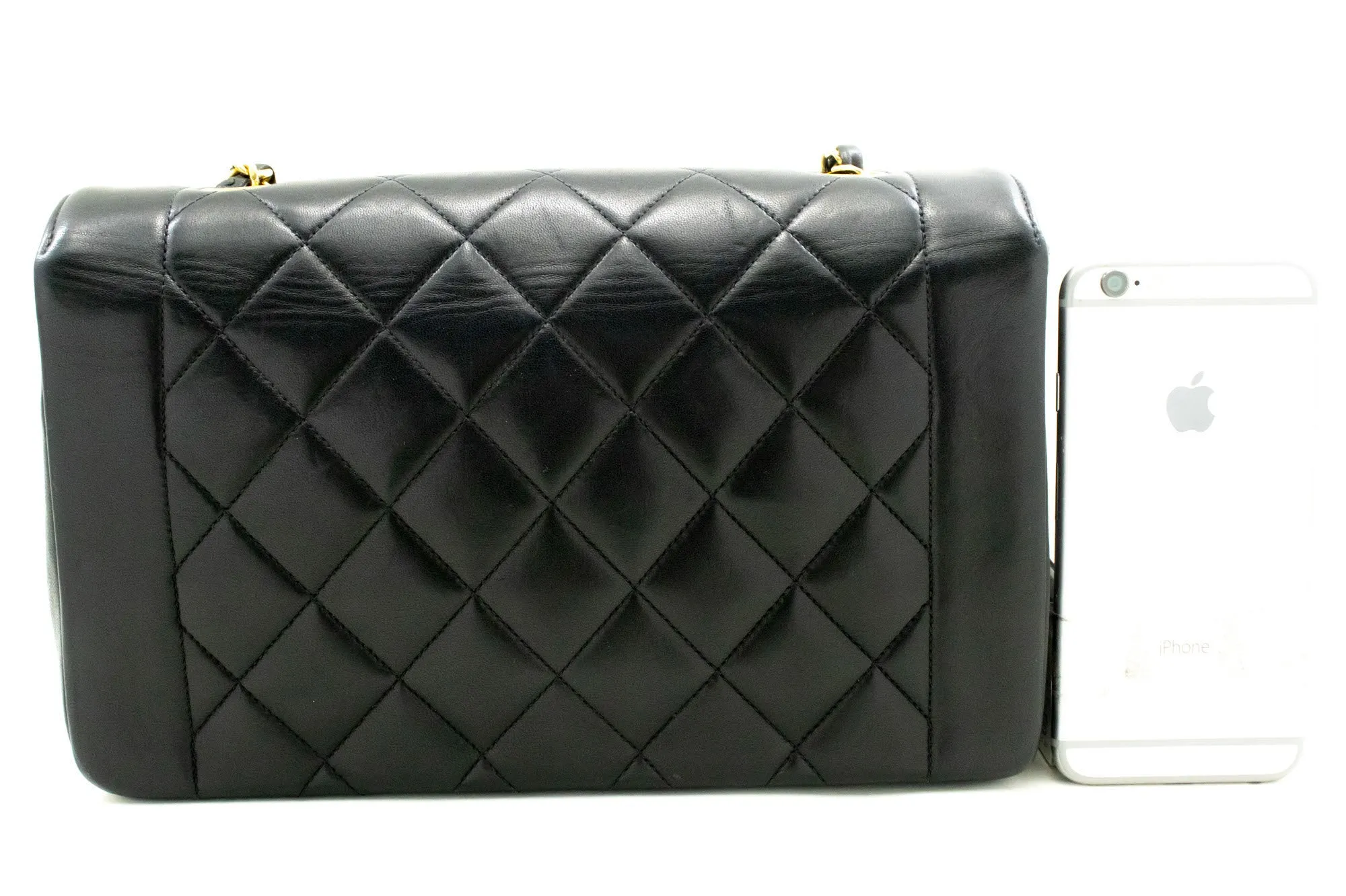 CHANEL Diana Flap Chain Shoulder Bag Black Quilted Lambskin Purse p47