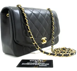 CHANEL Diana Flap Chain Shoulder Bag Black Quilted Lambskin Purse p47