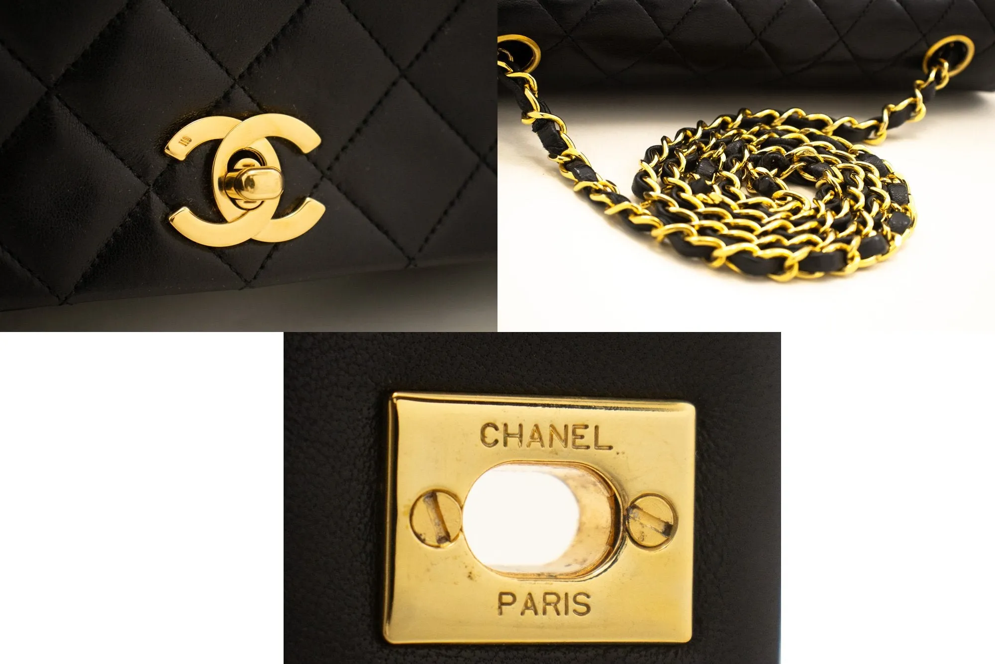 CHANEL Full Flap Chain Shoulder Bag Black Quilted Lambskin L58