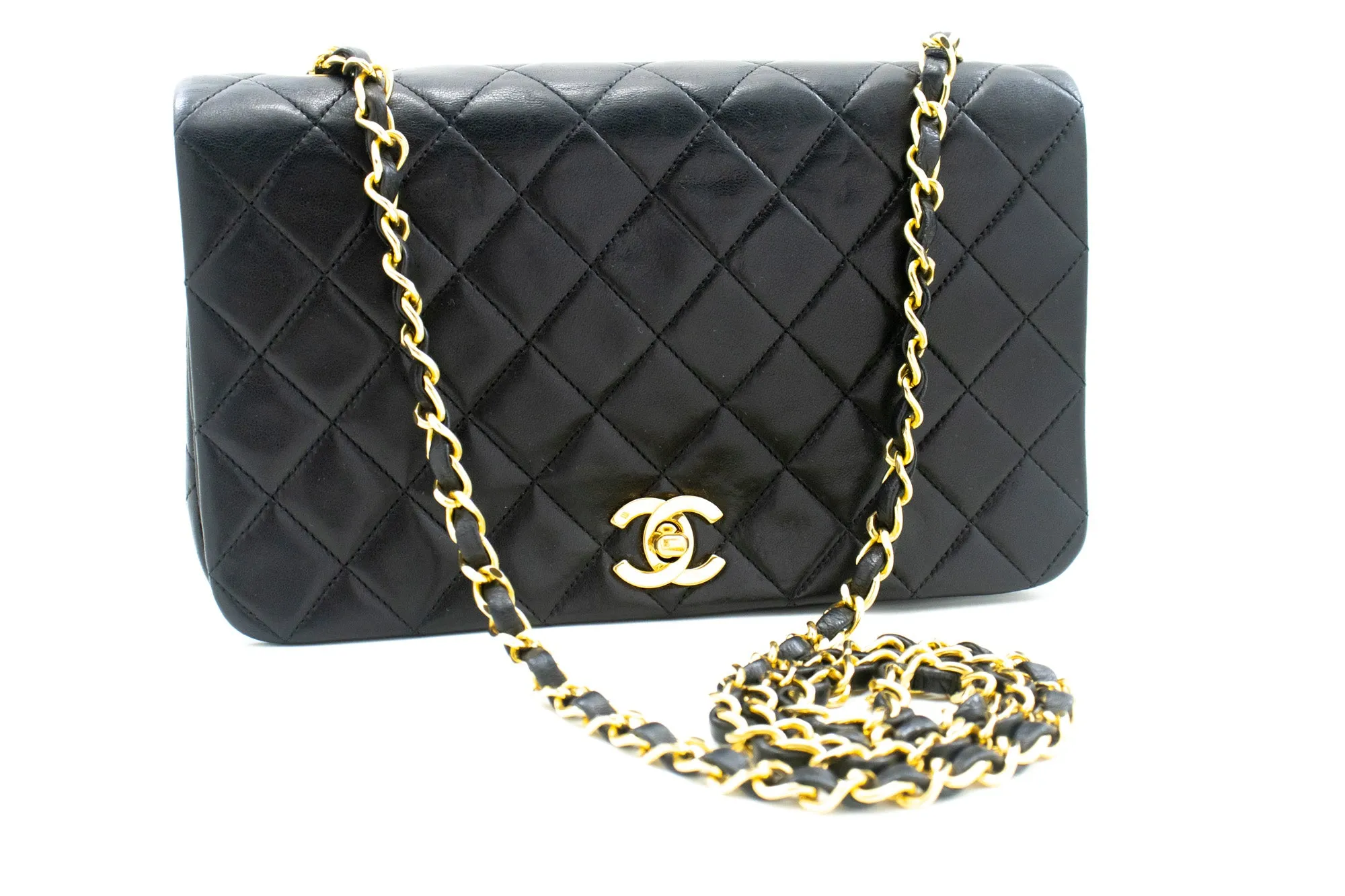 CHANEL Full Flap Chain Shoulder Bag Black Quilted Lambskin L58
