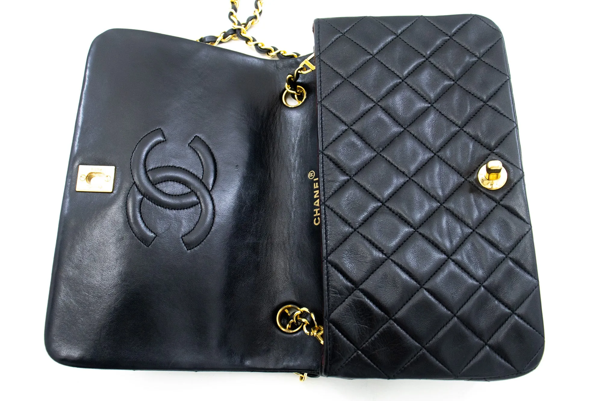 CHANEL Full Flap Chain Shoulder Bag Black Quilted Lambskin L58