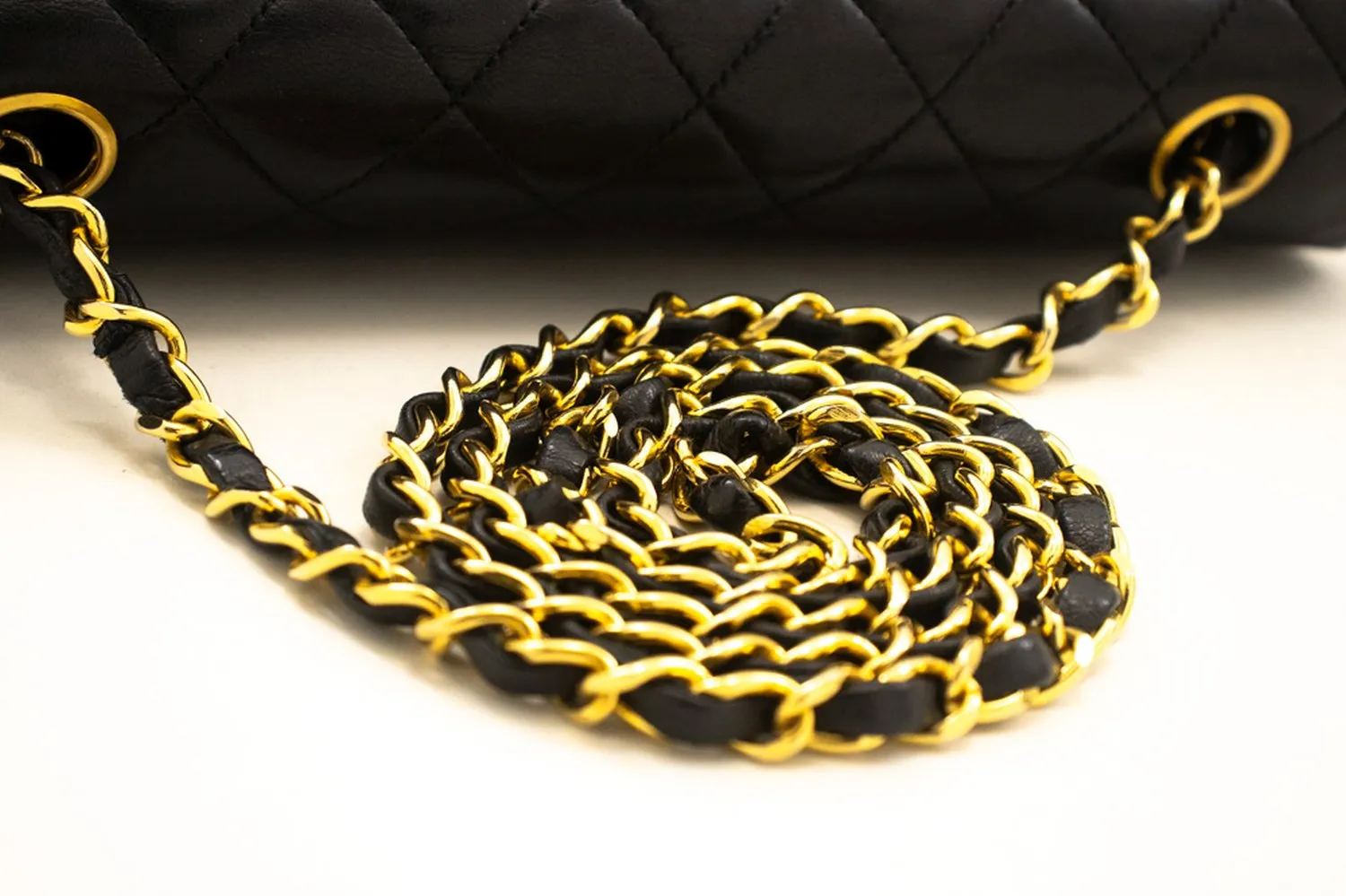 CHANEL Full Flap Chain Shoulder Bag Black Quilted Lambskin L58
