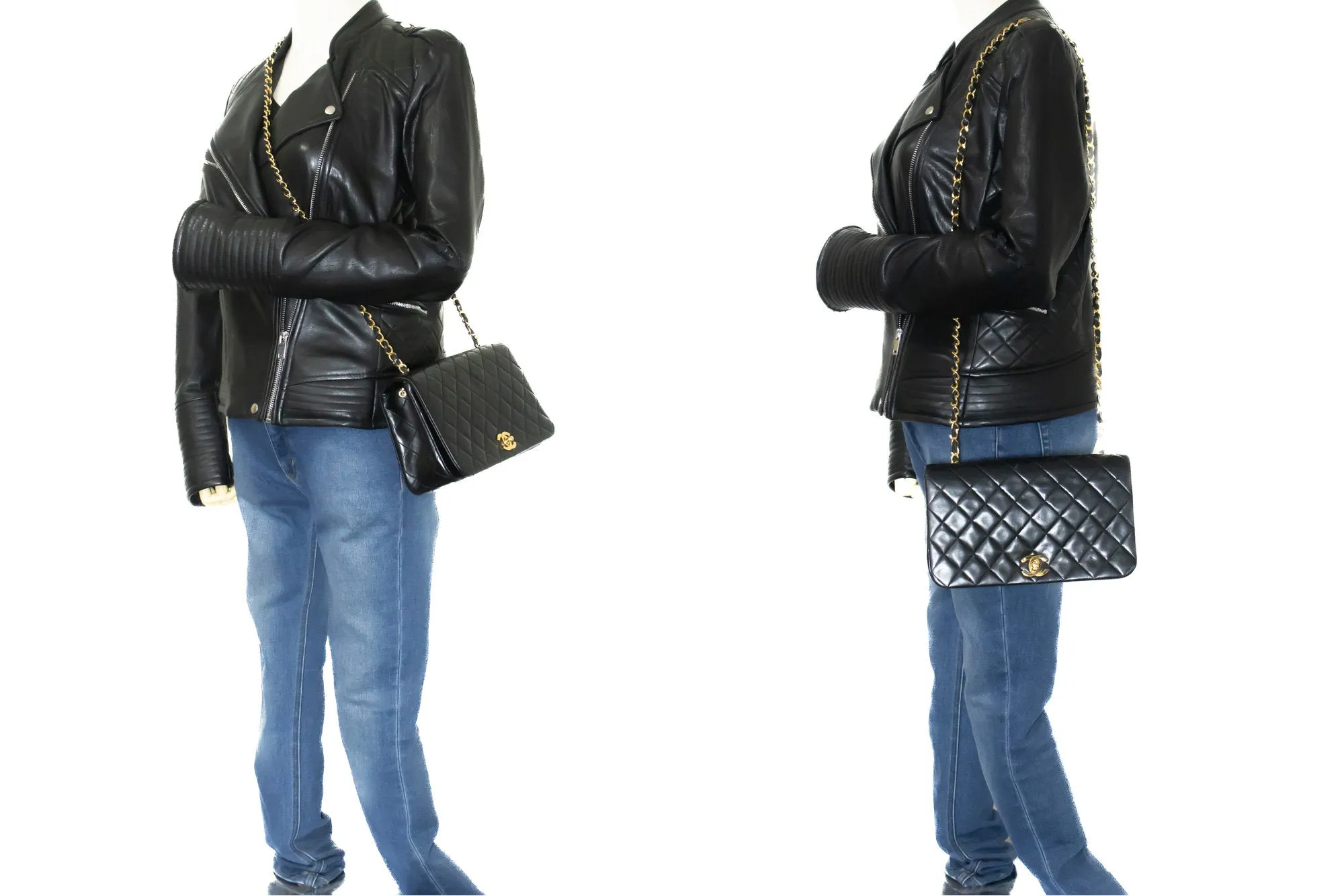 CHANEL Full Flap Chain Shoulder Bag Black Quilted Lambskin L58