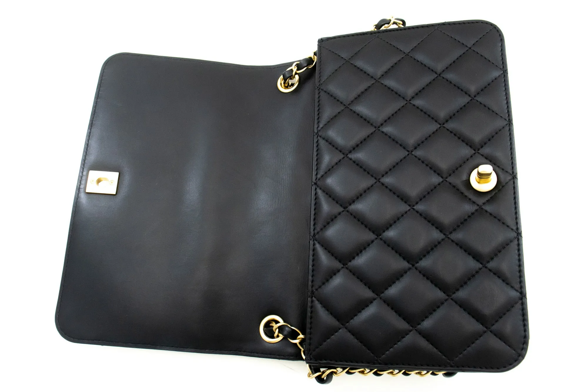 CHANEL Full Flap Chain Shoulder Bag Black Quilted Lambskin Leather m54