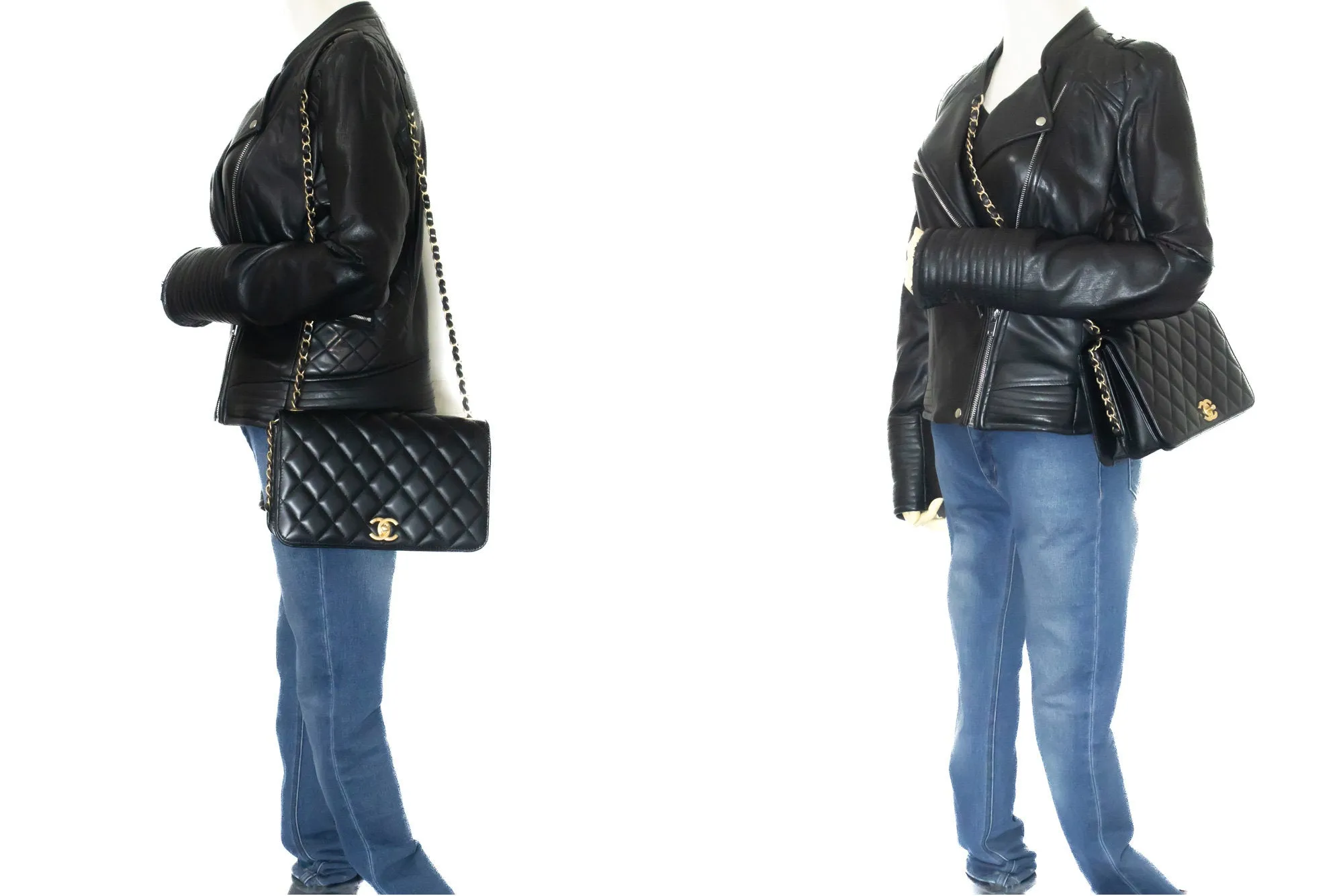 CHANEL Full Flap Chain Shoulder Bag Black Quilted Lambskin Leather m54