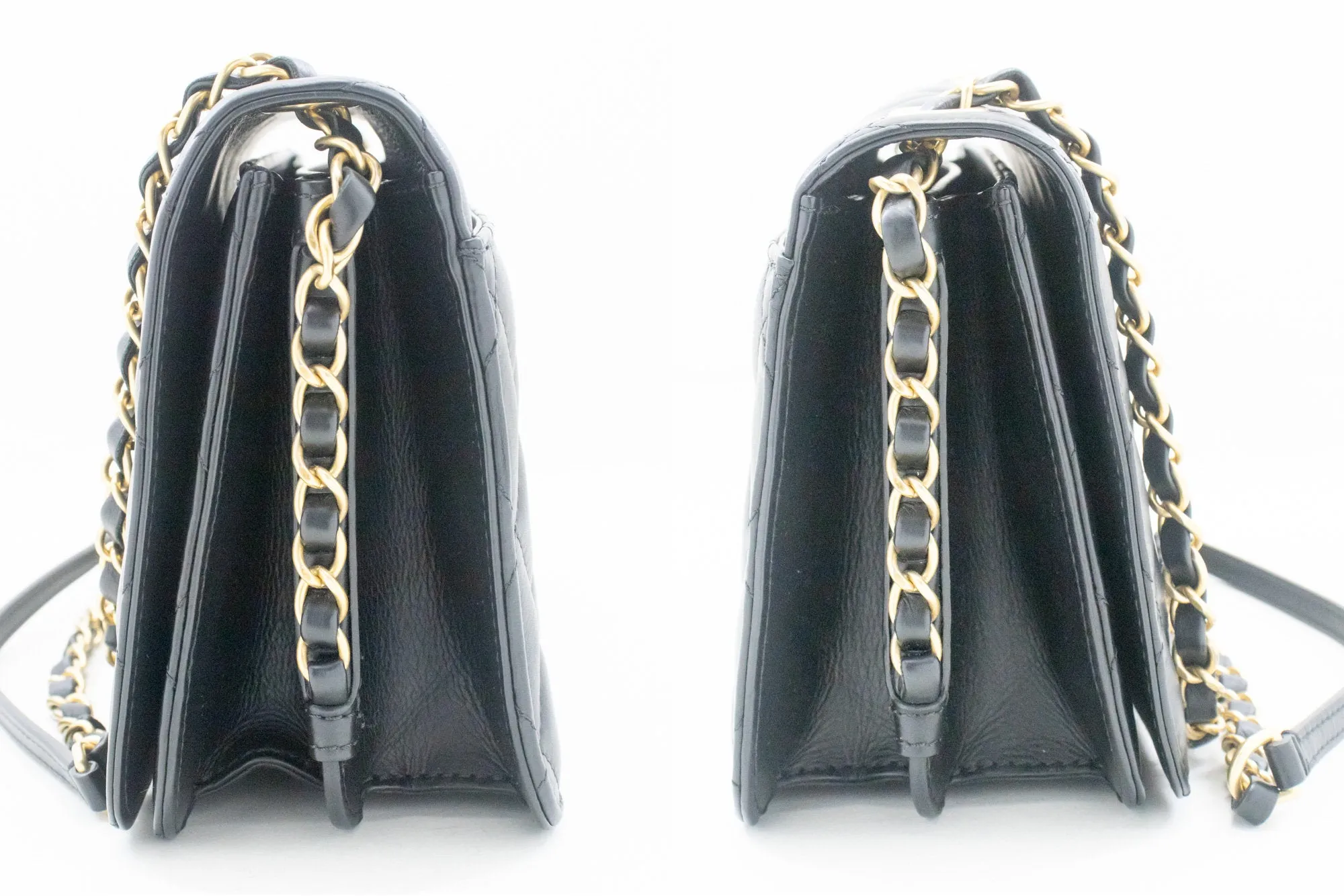 CHANEL Full Flap Chain Shoulder Bag Black Quilted Lambskin Leather m54