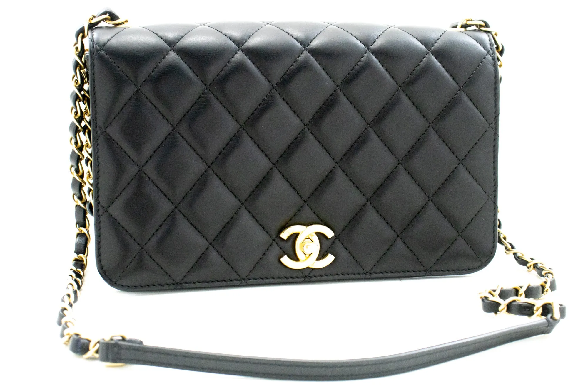CHANEL Full Flap Chain Shoulder Bag Black Quilted Lambskin Leather m54