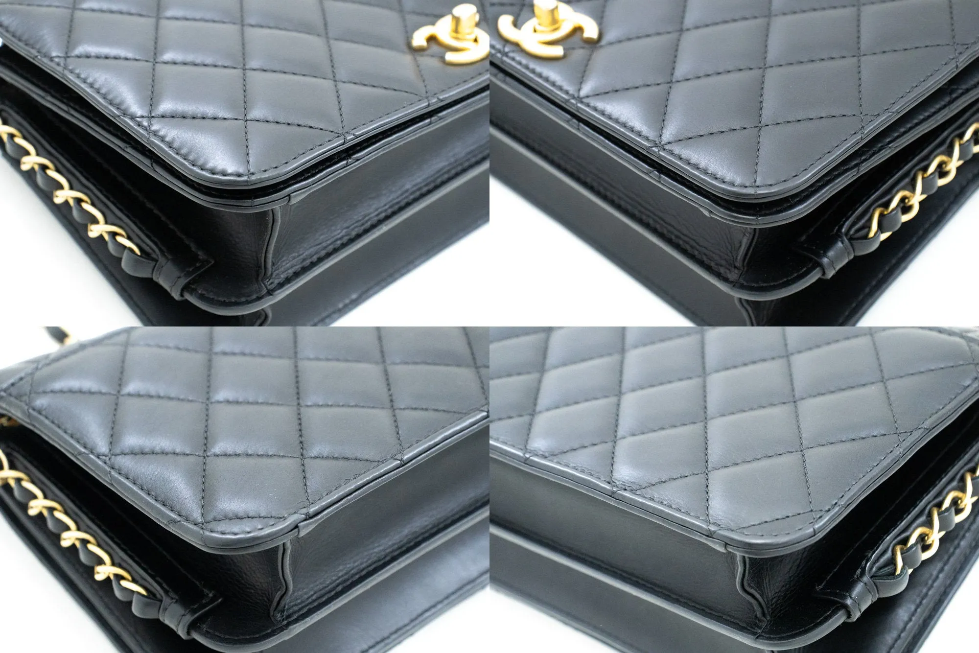 CHANEL Full Flap Chain Shoulder Bag Black Quilted Lambskin Leather m54